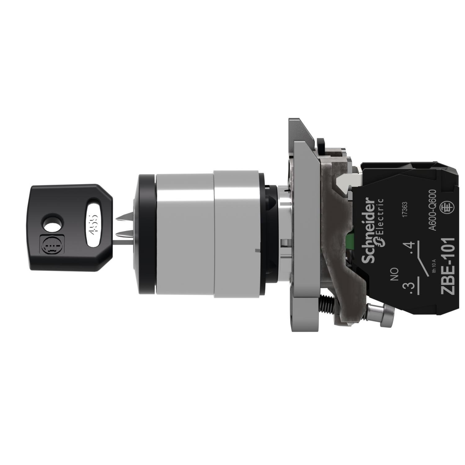 Picture of XB4BG21 - Key switch selector, Harmony XB4, metal, black, 22mm, key 455, 2 positions,stay put, 1 NO