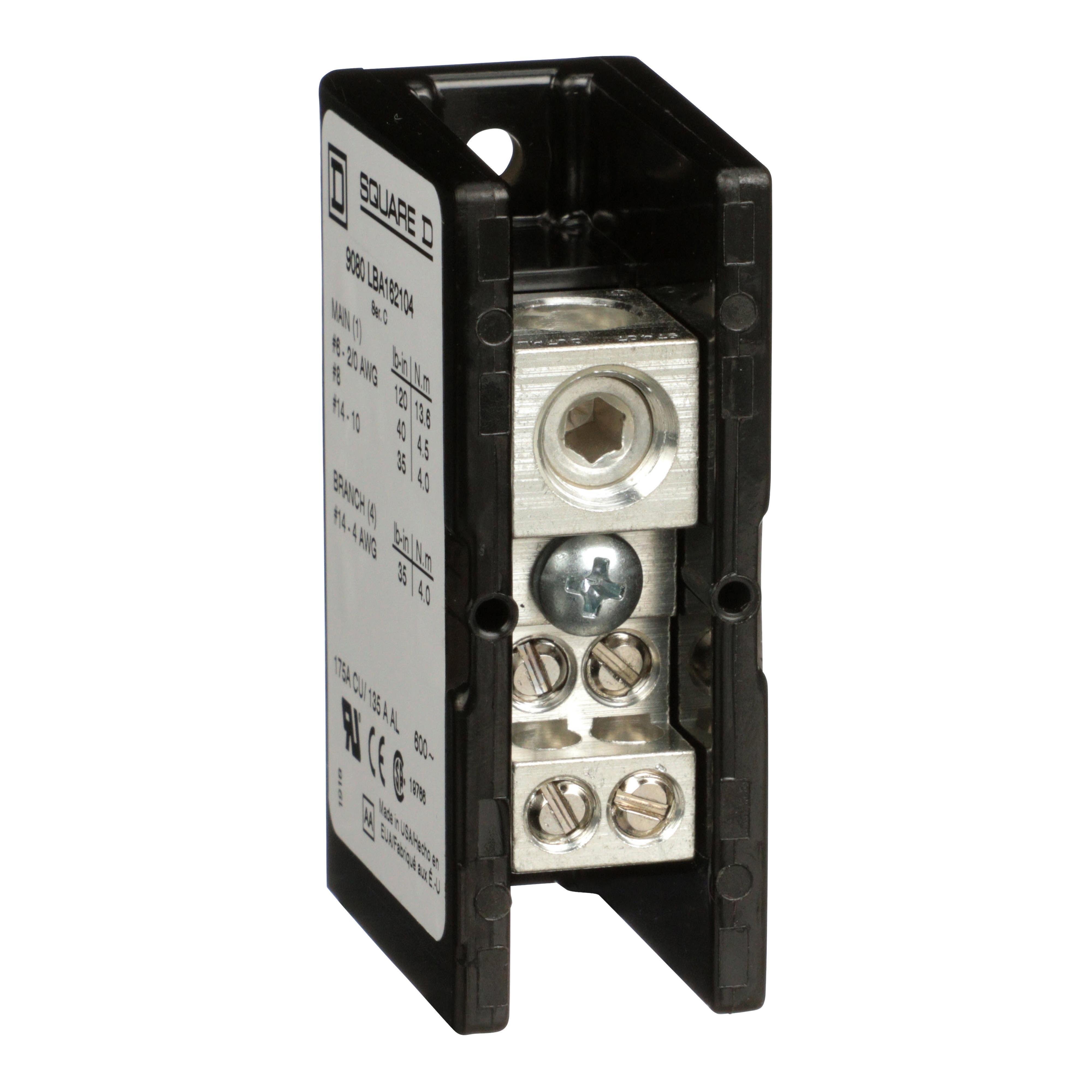 Picture of 9080LBA162104 - Power distribution block, Linergy, 1 pole, 1 line, 4 load, 175A CU, 135A AL, 600 V