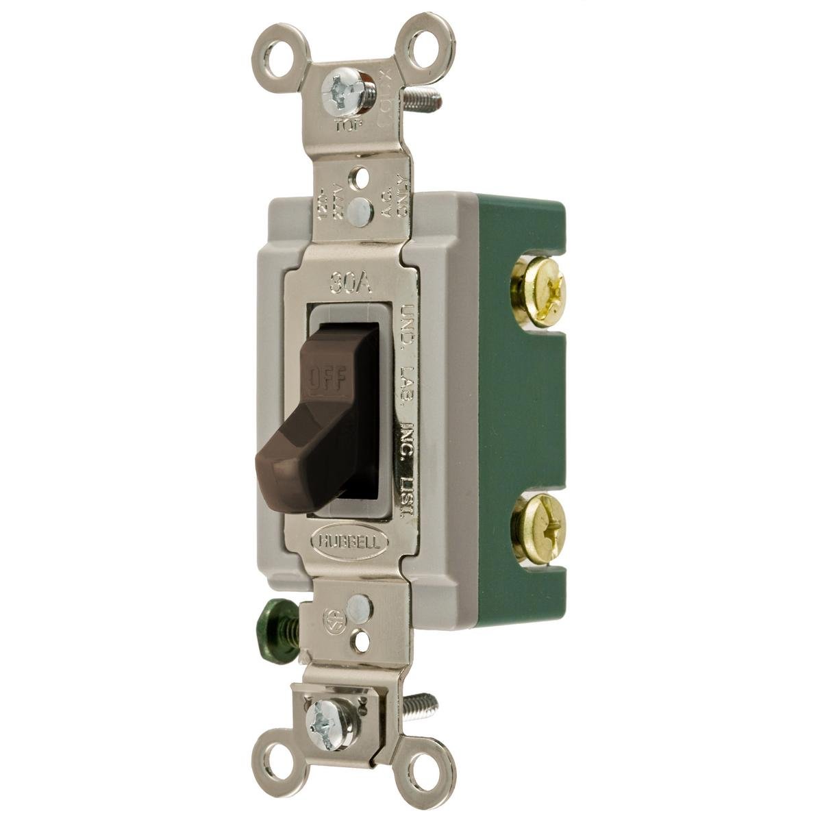 HBL3032 - Switches and Lighting Controls, Extra Heavy Duty Industrial Grade, Toggle Switches, General Purpose AC, Double Pole, 30A 120/277V AC, Back and Side Wired, Brown Toggle