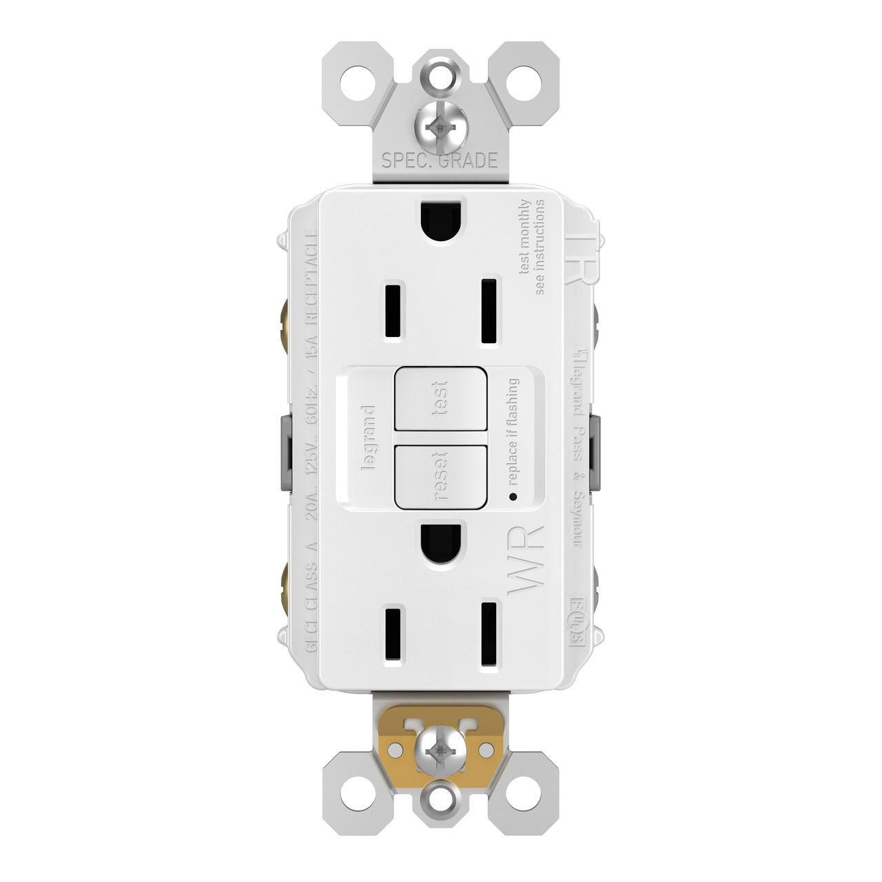 1597-TRWRW - radiant® Tamper-Resistant Weather-Resistant 15A Duplex Self-Test GFCI Receptacles with SafeLock® Protection, White