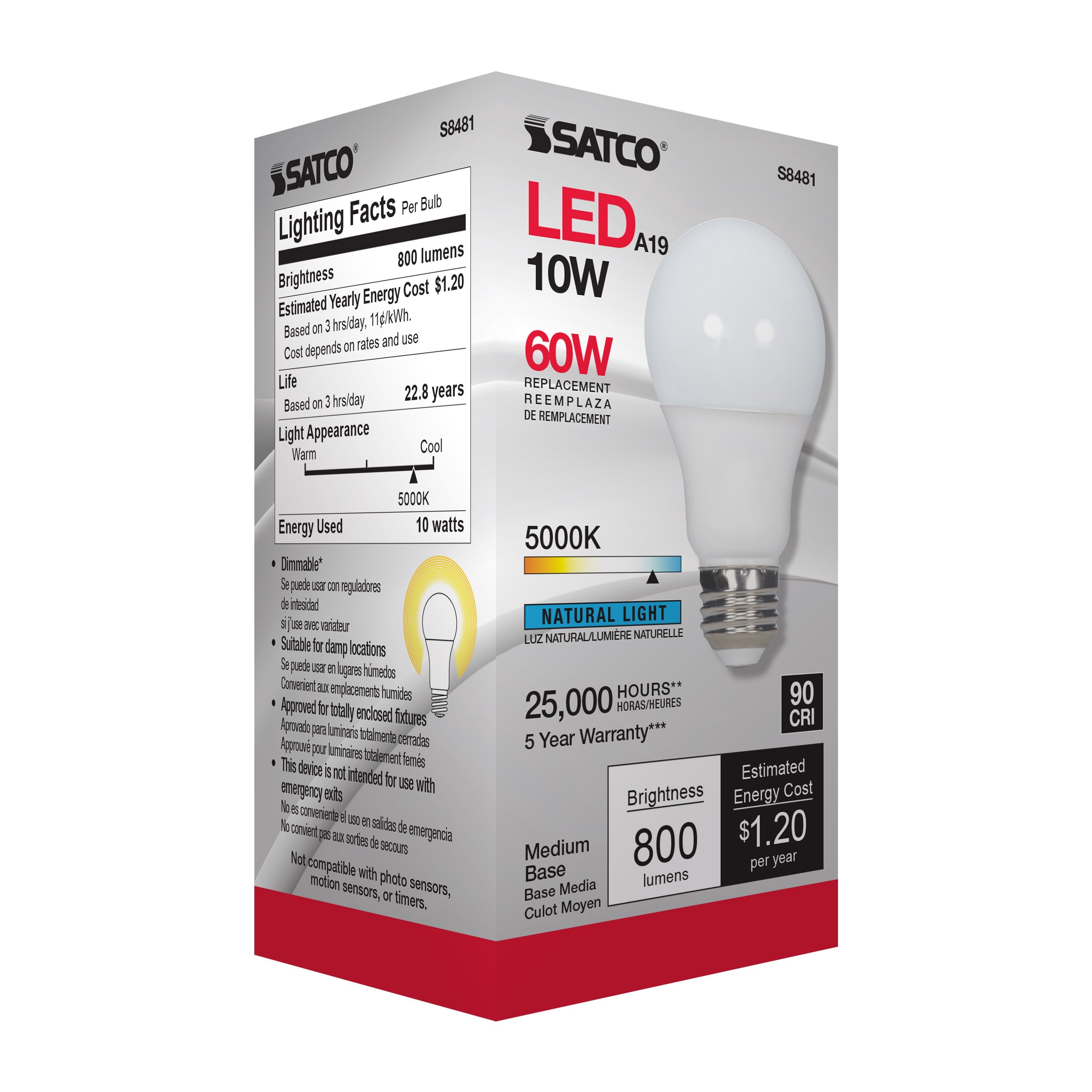 Picture of S8481 - 10 Watt - A19 LED - Frosted - 5000K Medium base - 120 Volt