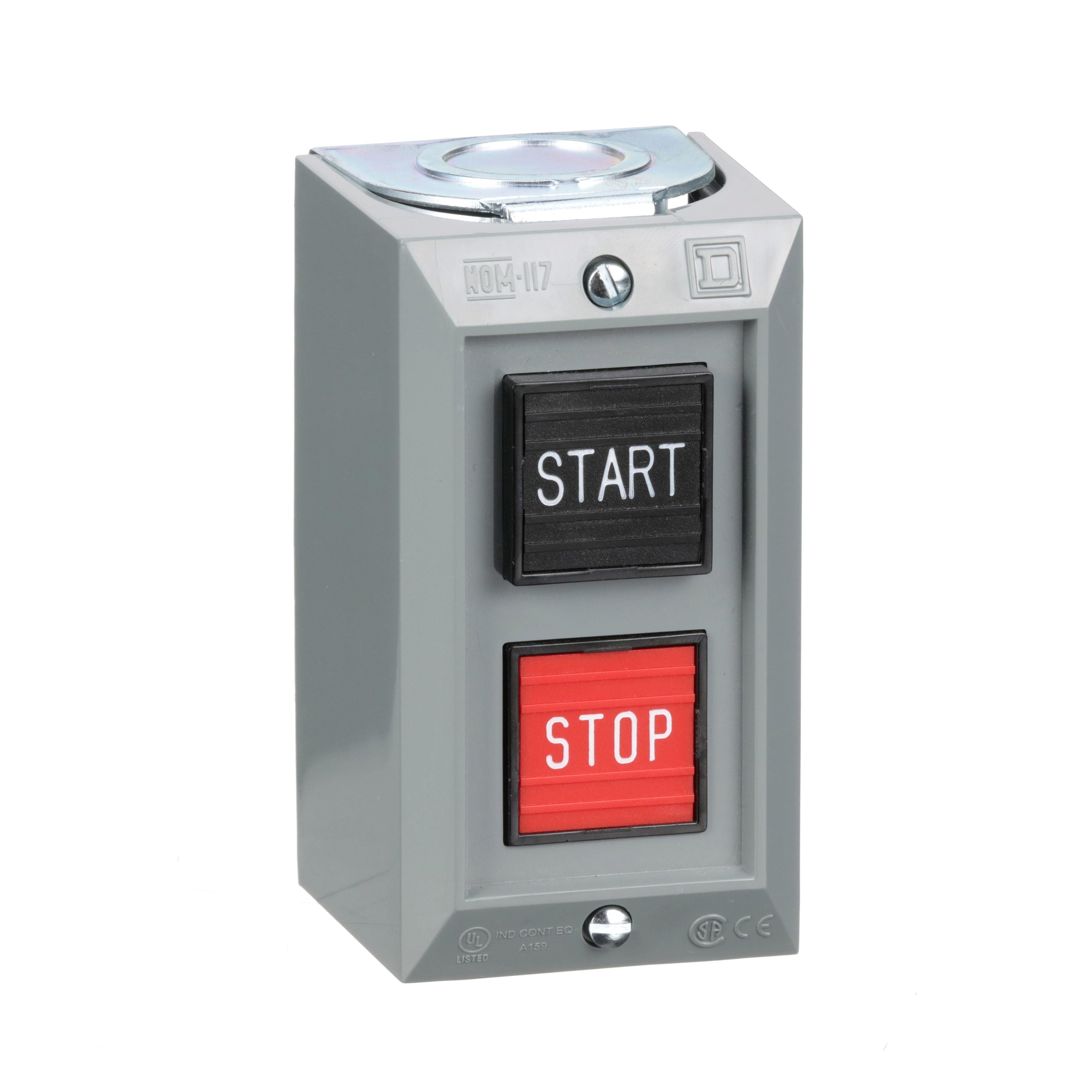 Picture of 9001BG215 - Complete control station, Harmony 9001B, 2 push buttons START/STOP, interlocked contact, 5A, 600V AC, 2NO, NEMA 1