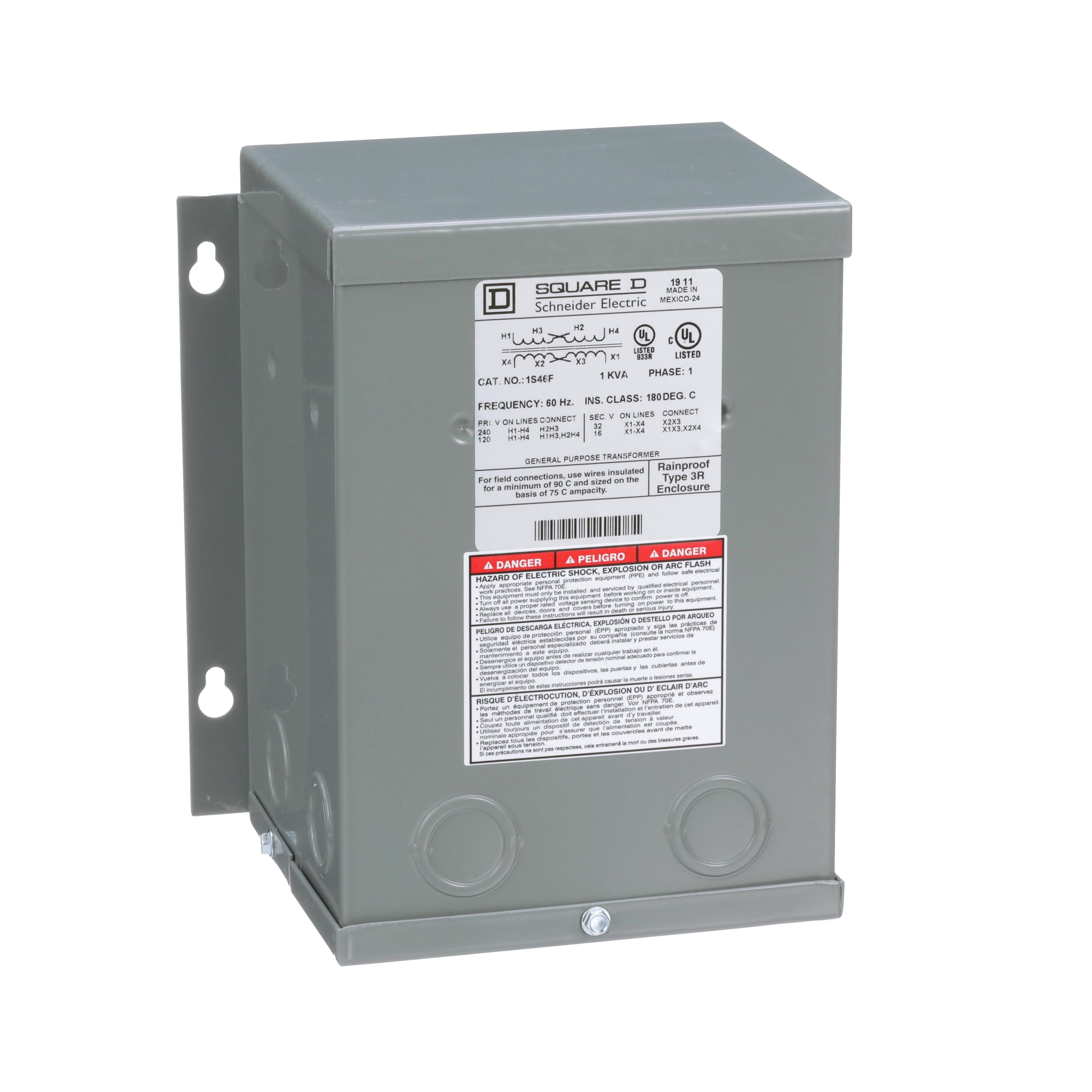 Picture of 1S46F - Transformer, buck boost, encapsulated, 1kVA, 1 phase, 120x240V primary, 16/32V secondary, NEMA 3R, 115C rise