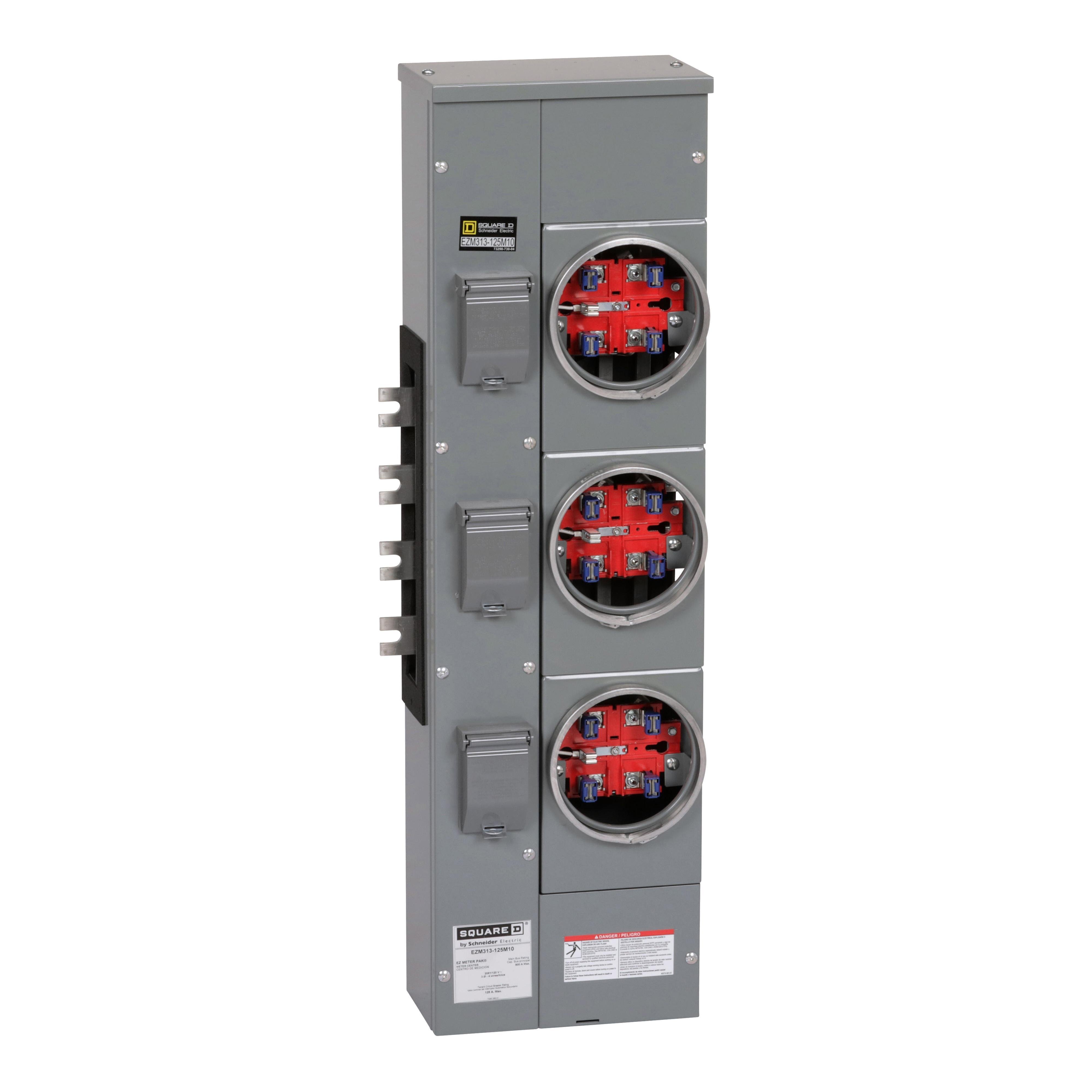 EZM313125M10 - Branch unit, EZ Meter-Pak, 125A, 3 x 5 jaw sockets, 208Y/120VAC, no bypass, ringed, 800A Al busbar, special