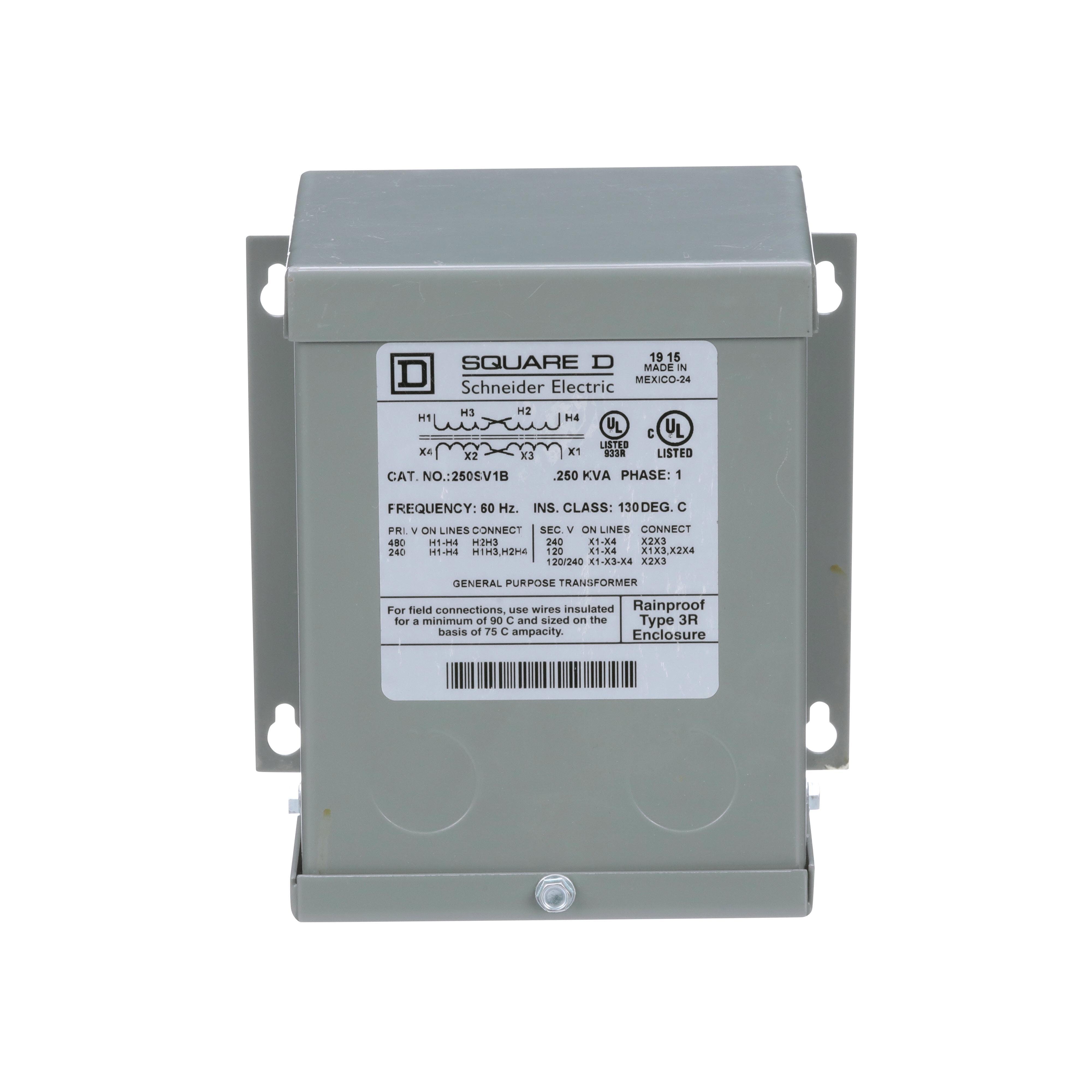 Picture of 250SV1B - Transformer, dry type, encapsulated, 0.25kVA, 1 phase, 240x480V primary, 120/240V secondary, 4A, 55C rise [TAA]