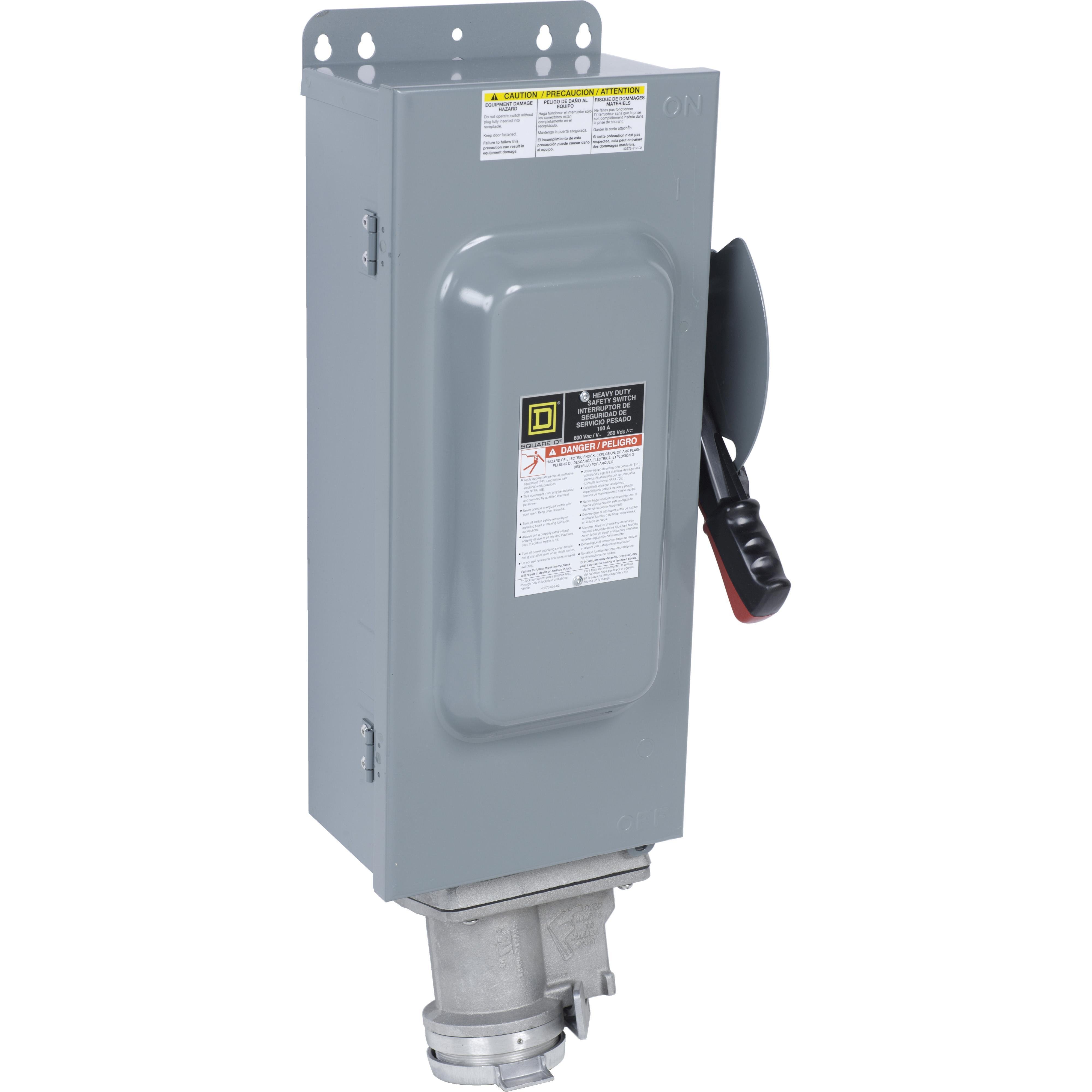 H363AWC - Safety switch, heavy duty, fusible, 100A, 600VAC/DC, 3 poles, 75HP, NEMA 12K, Crouse-Hinds Arktite