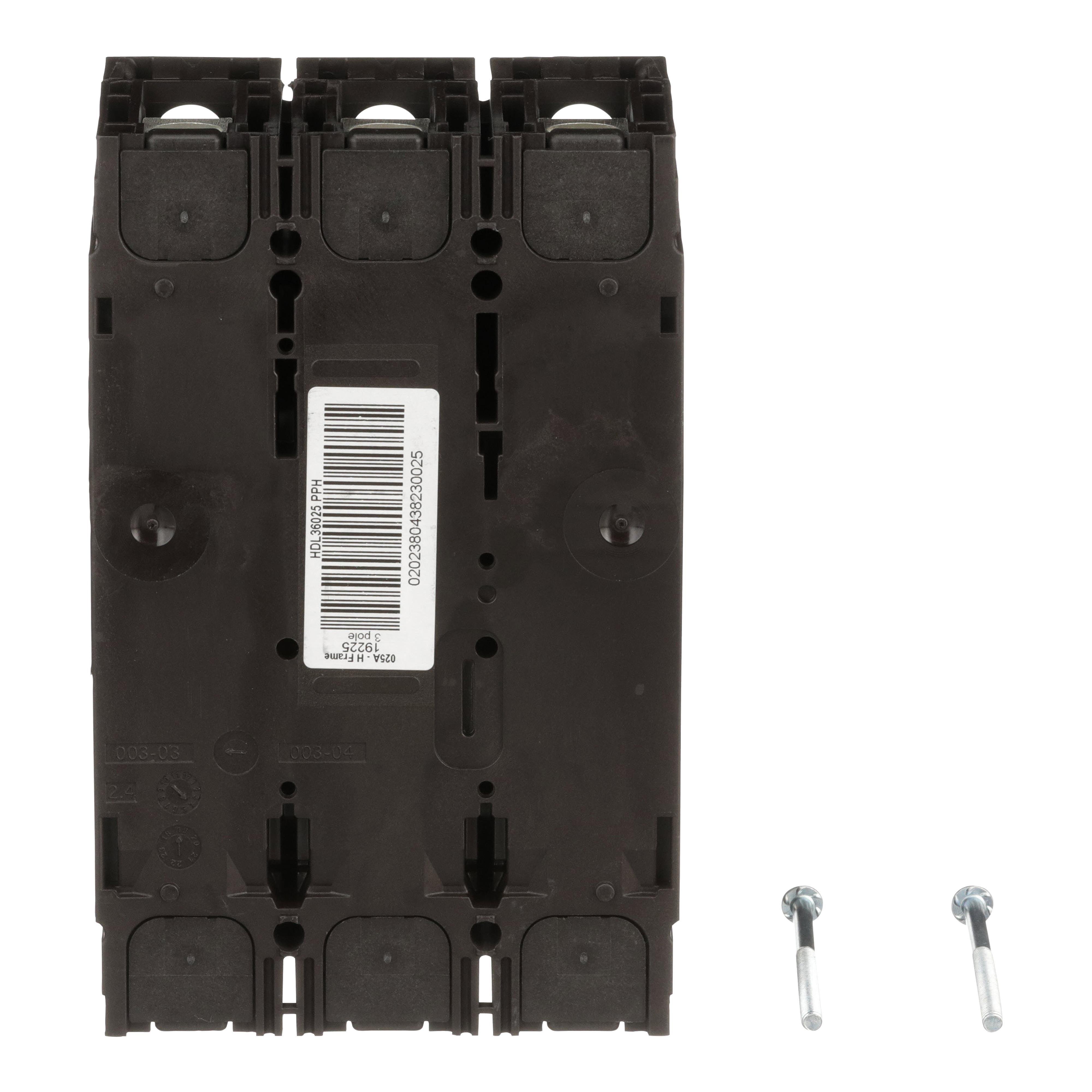 Picture of HDL36025 - Circuit breaker, PowerPacT H, 25A, 3 pole, 600VAC, 14kA, lugs, thermal magnetic, 80%
