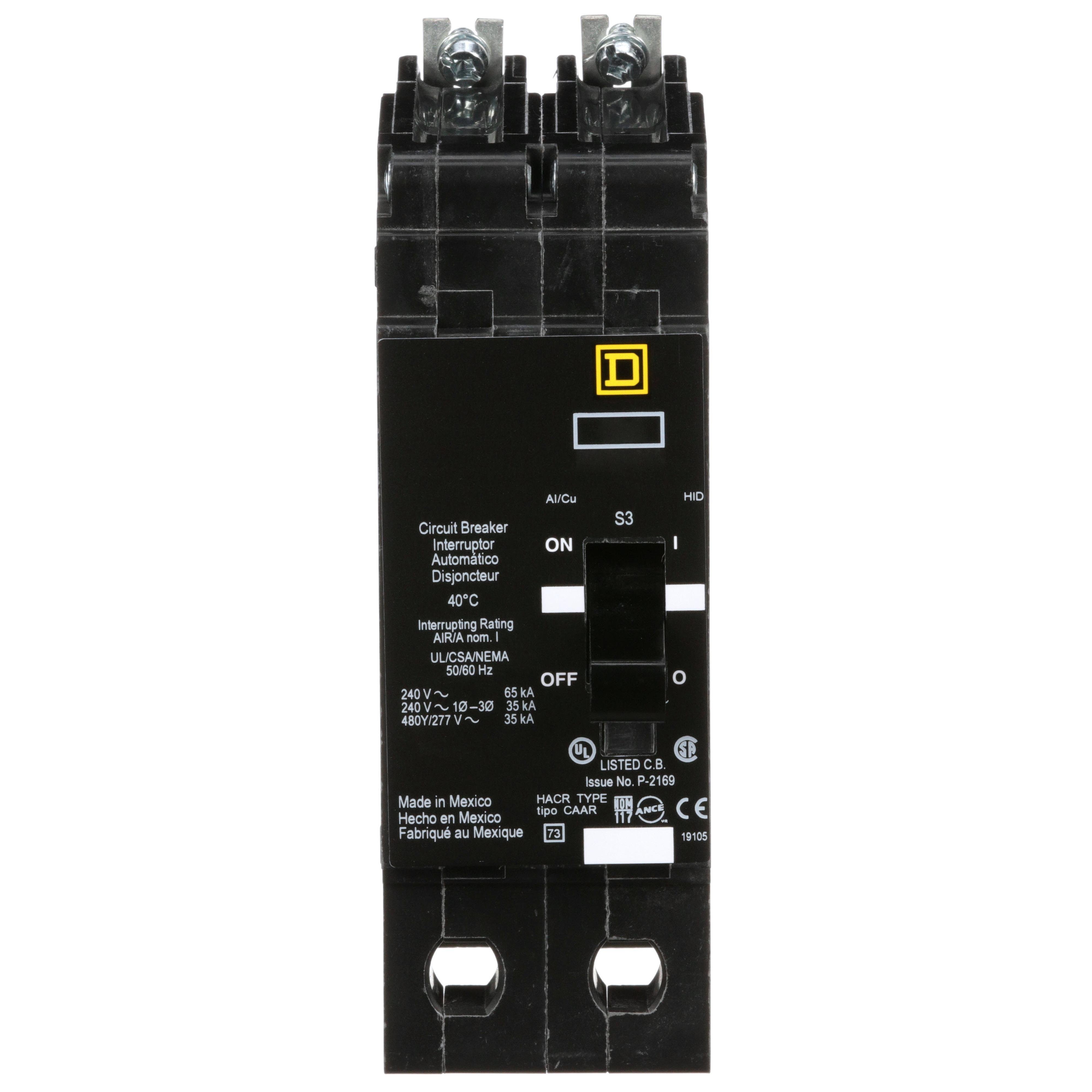 EGB24100 - Mini circuit breaker, E-Frame, 100A, 2 pole, 480Y/277VAC, 65kA max, bolt on [TAA]