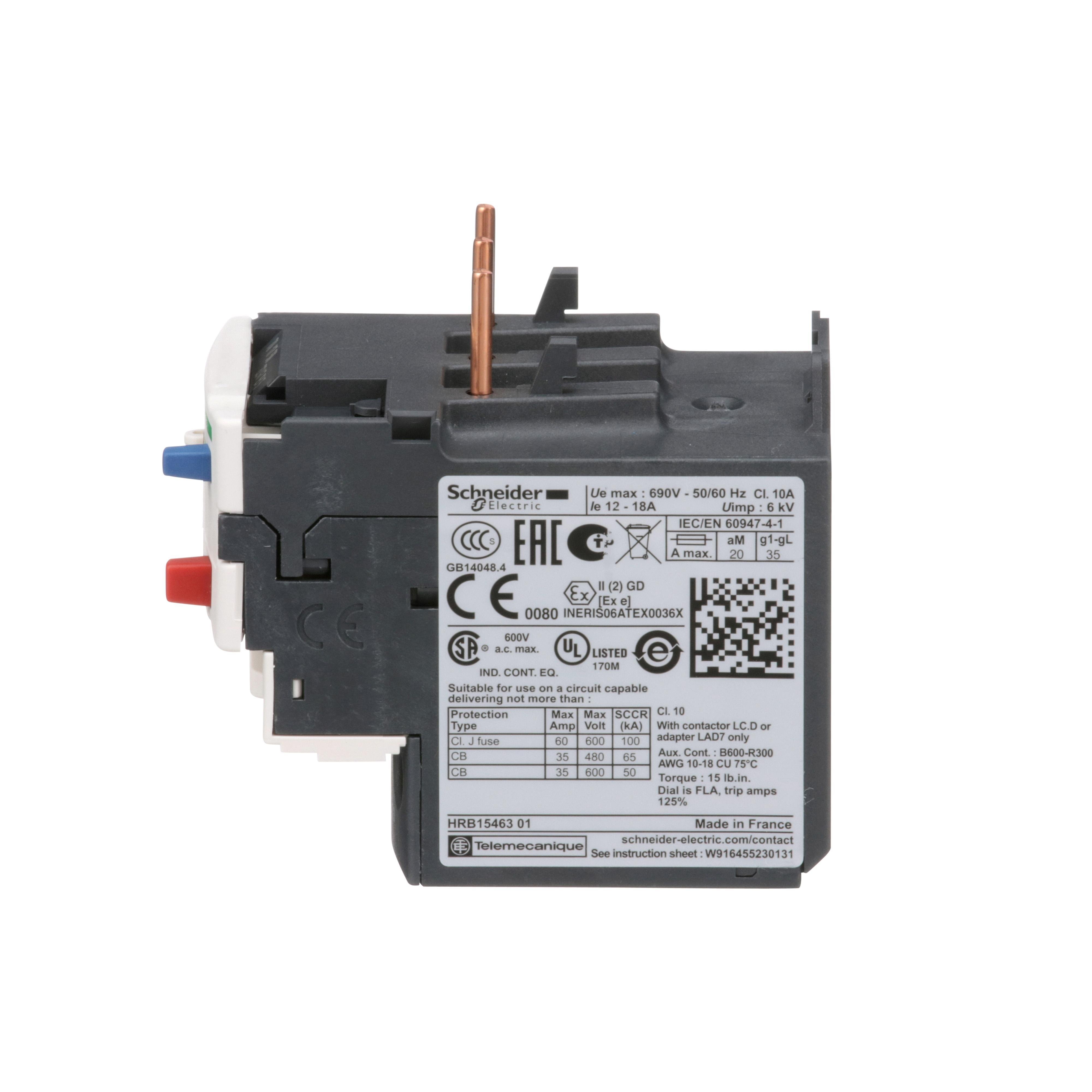 Picture of LRD21 - TeSys Deca, thermal overload relay, 12 to 18 A, class 10A