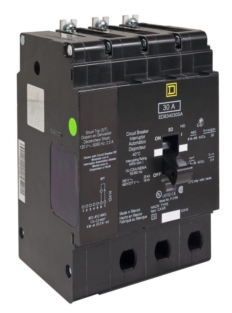 EJB34025SA - Mini circuit breaker, E-Frame, 25A, 3 pole, 480Y/277 VAC, 100 kA max, bolt on, shunt trip [TAA]