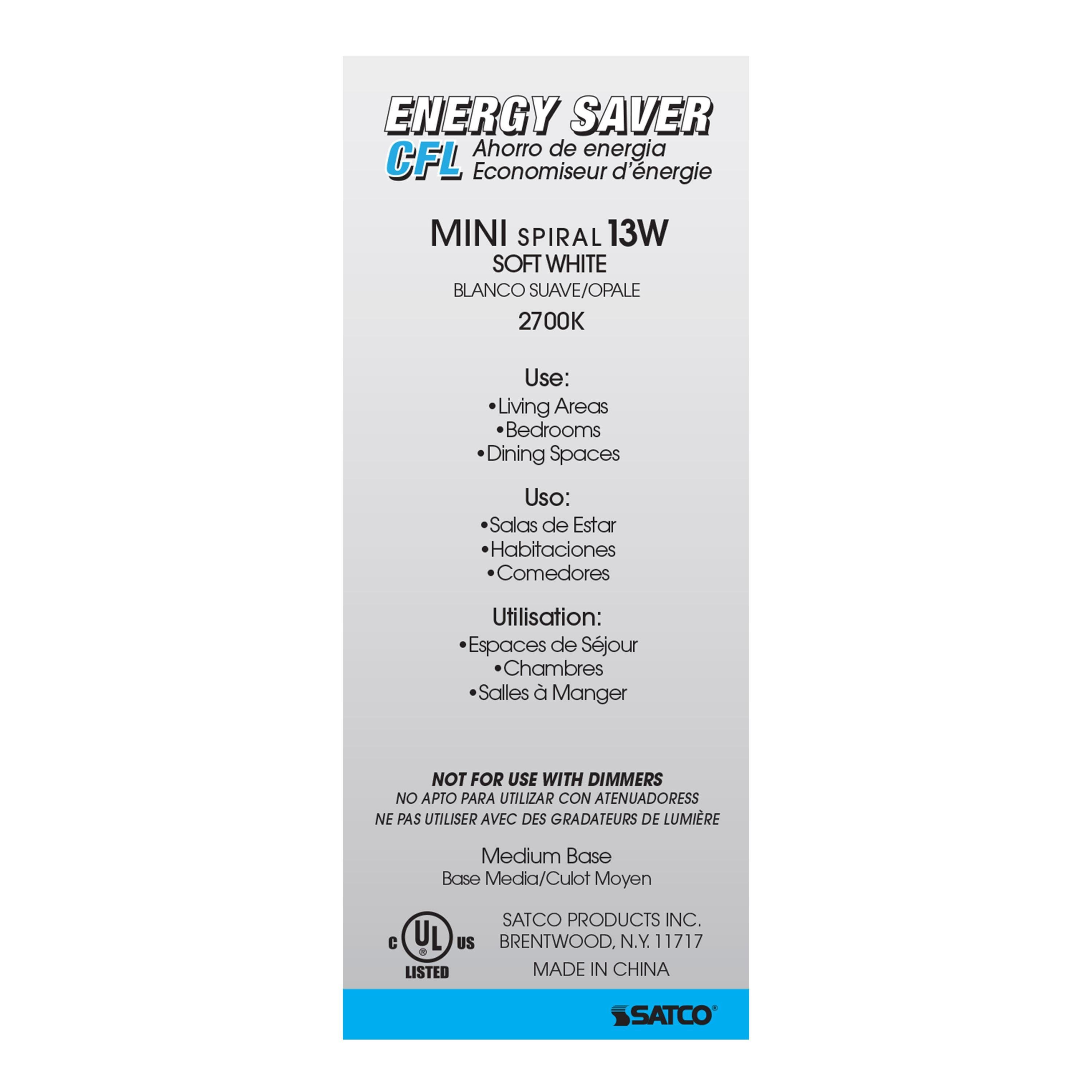 Picture of S7217 - 13 Watt - Mini Spiral Compact Fluorescent - 2700K - 82 CRI - Medium base - 120 Volt