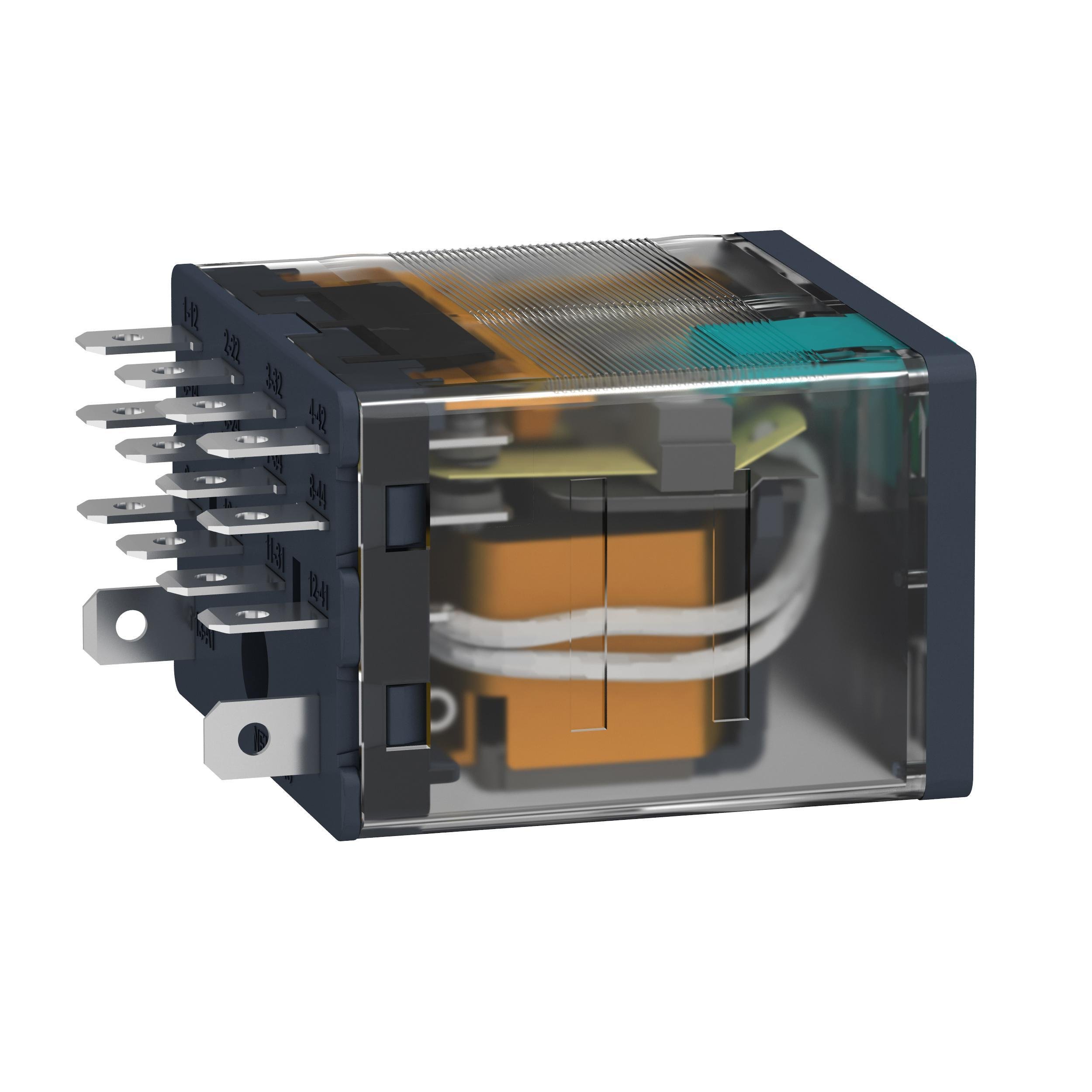 Picture of RPM41BD - plug-in relay, Harmony electromechanical relays, 15A, 4CO, lockable test button, 24V DC