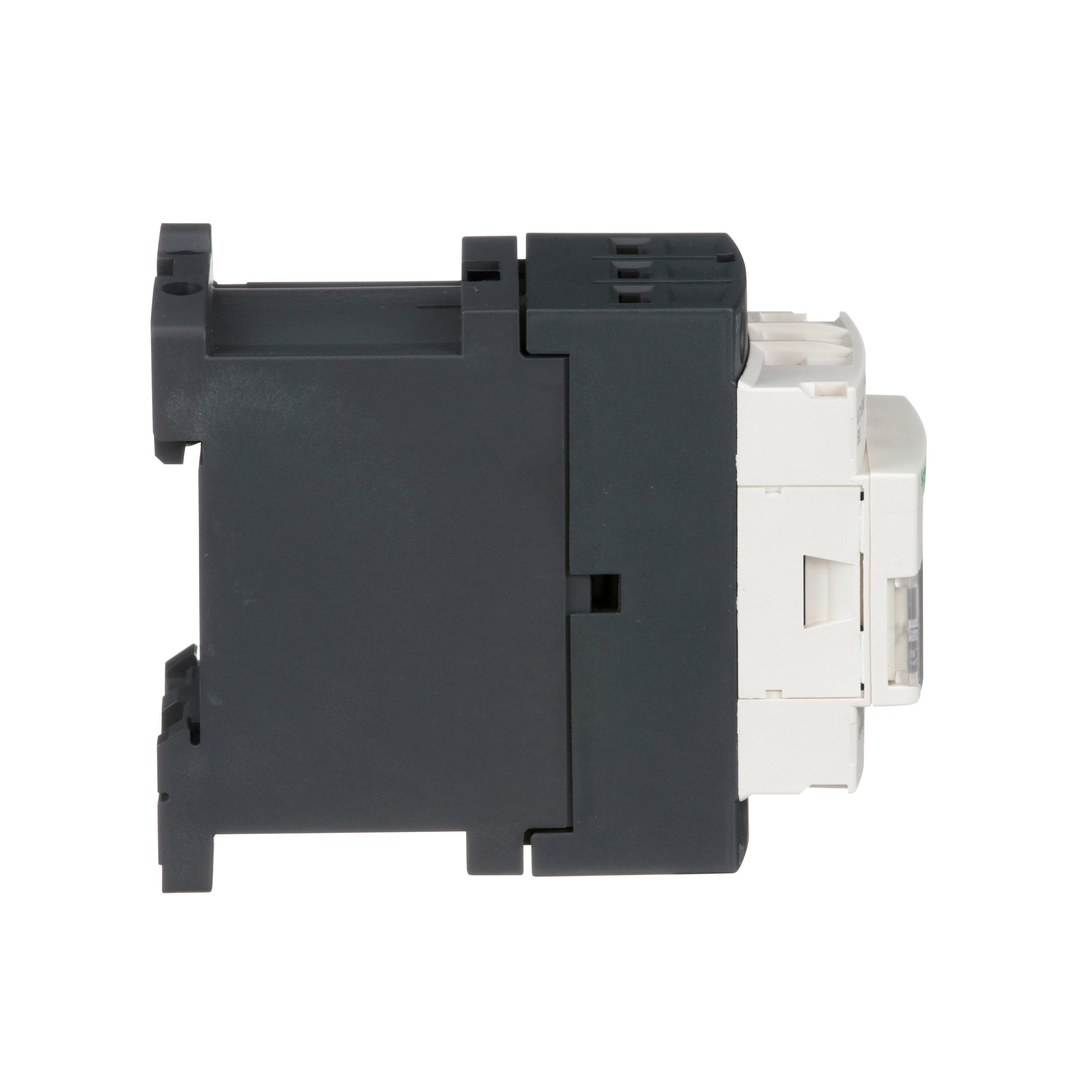 Picture of LC1D12BD - IEC contactor, TeSys Deca, nonreversing, 12A, 7.5HP at 480VAC, up to 100kA SCCR, 3 phase, 3 NO, 24VDC coil, open style