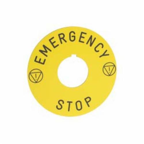 9001KN9330 - 30mm Push Button, Types K or SK, plastic legend plate, 60 mm diameter, yellow, black letters, marked EMERGENCY STOP