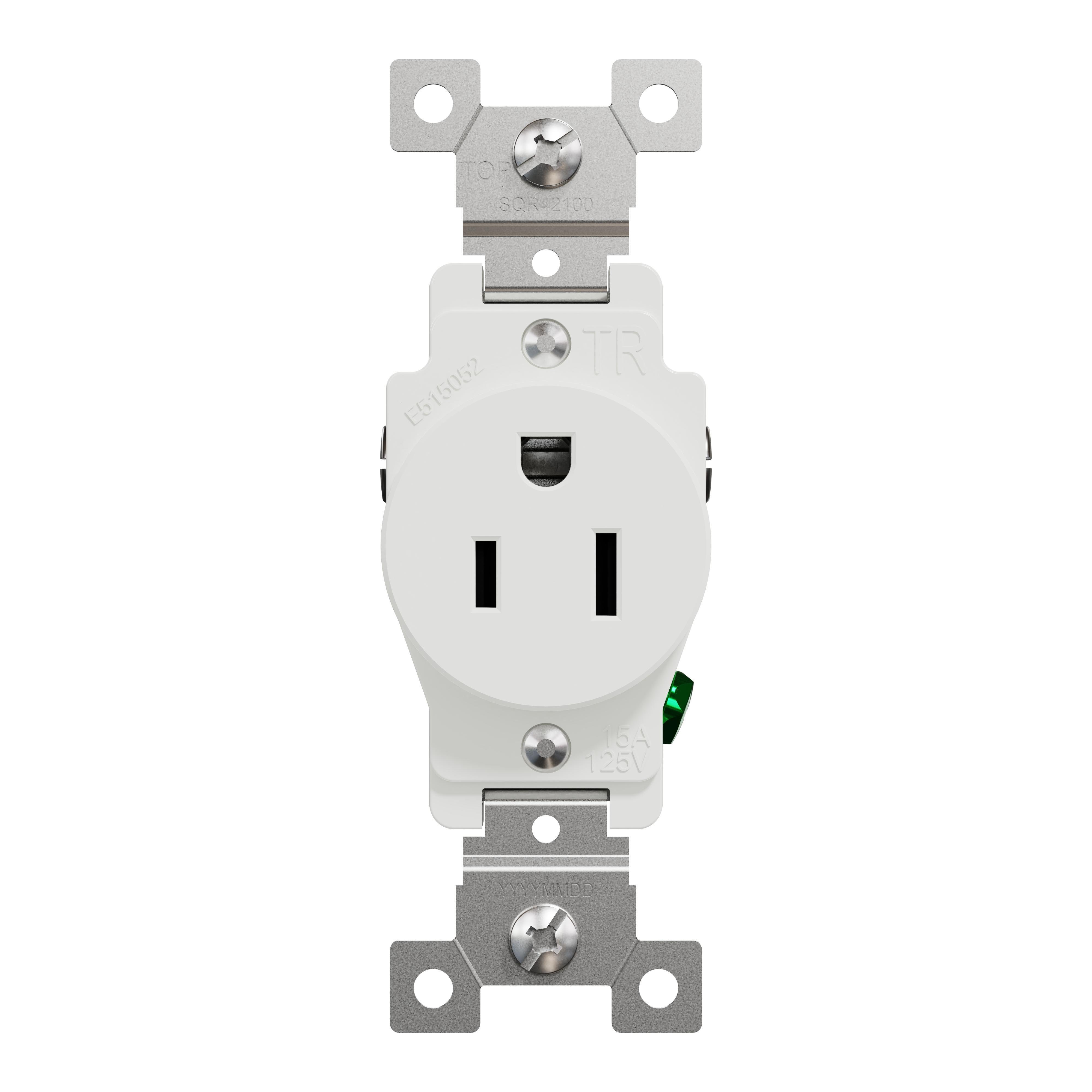SQR42100WH - Socket-outlet, X Series, 15A, standard, single, tamper resistant, commercial, white, matte finish