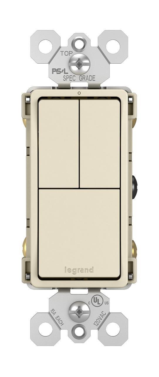 Picture of RCD113LA - radiant® Two Single-Pole Switches and Single Pole/3-Way Switch, Light Almond