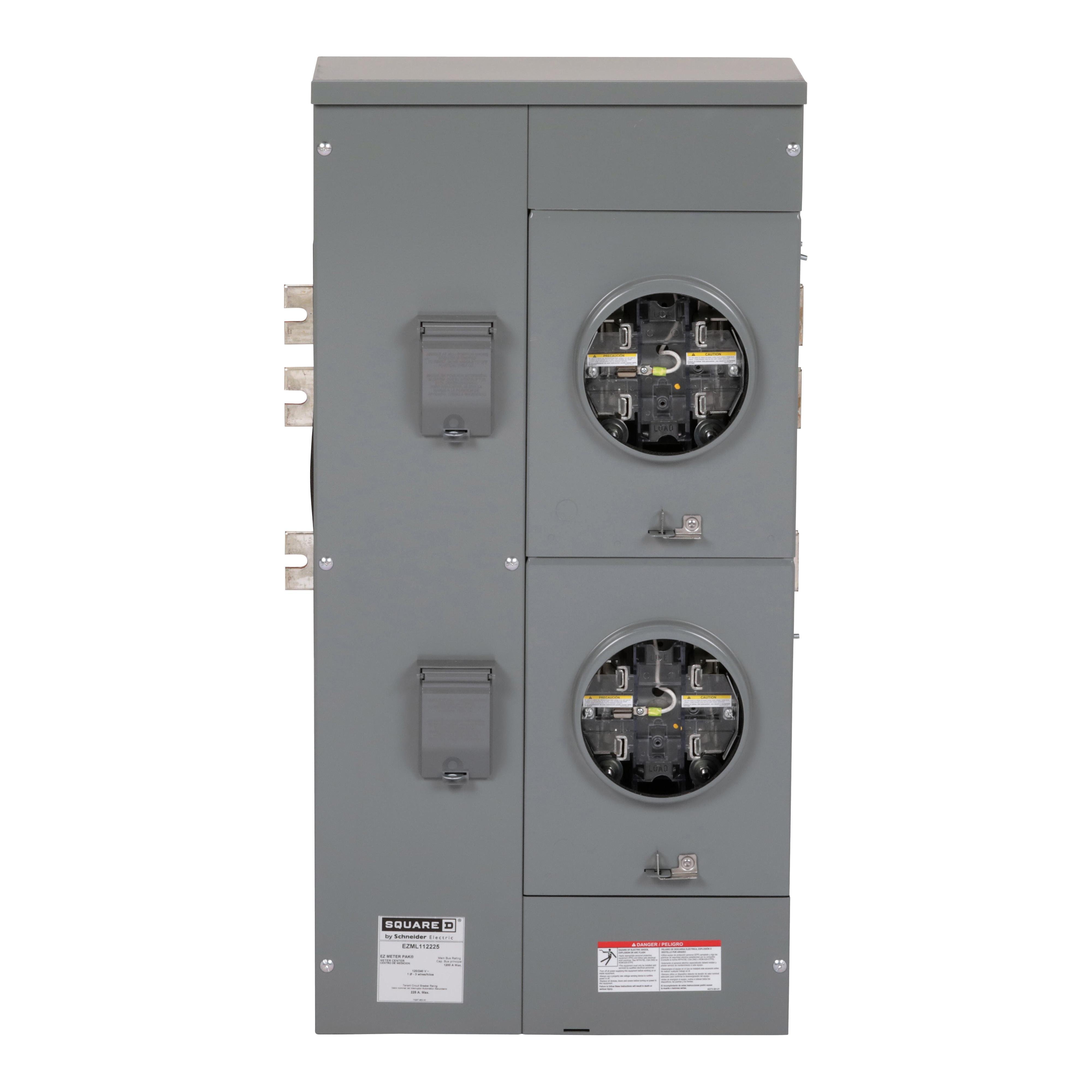 Picture of EZML112225 - Branch unit, EZ Meter-Pak, 225A, 2 x 5 jaw sockets, 120/240VAC, lever bypass, ringless, 1200A Al/Cu busbar