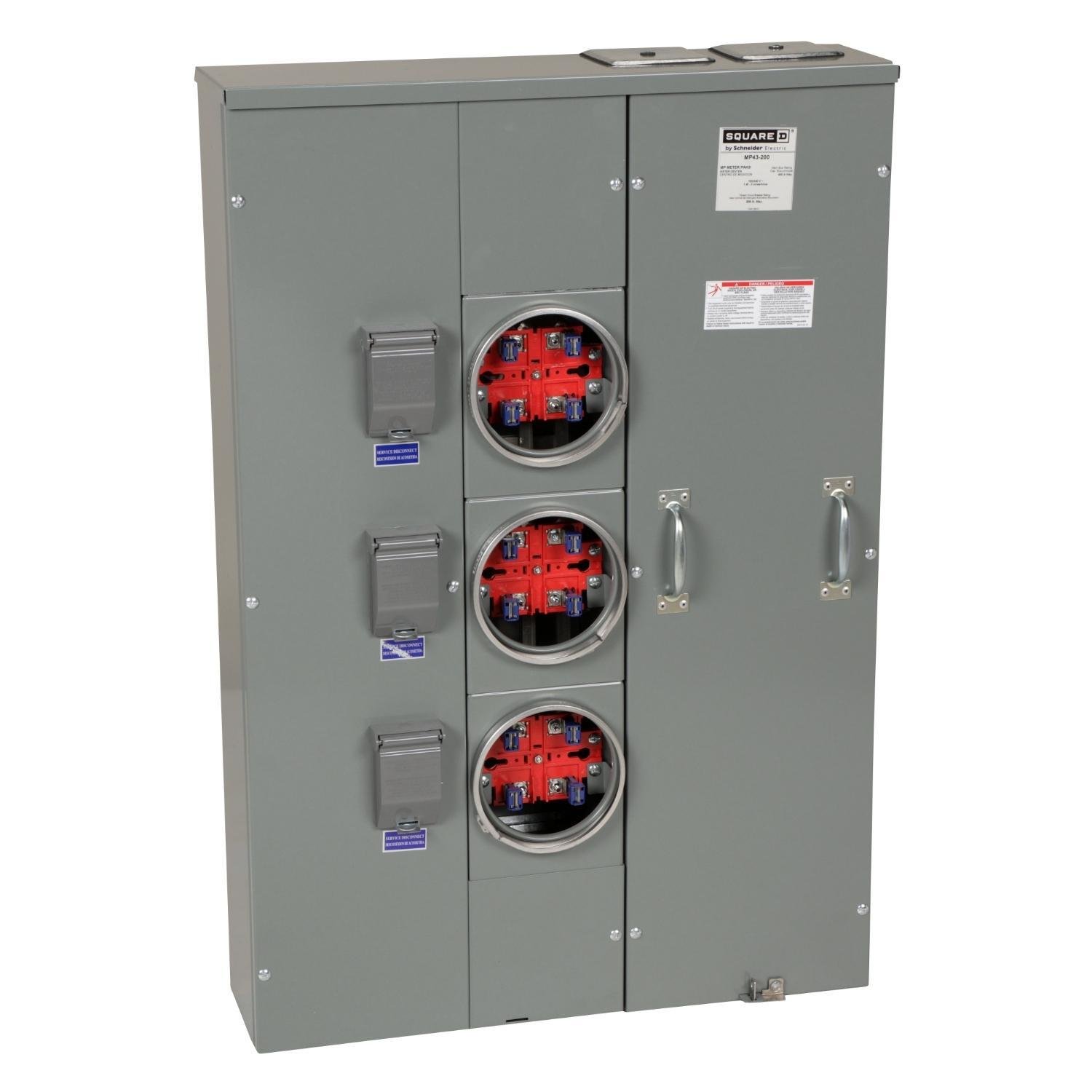Picture of MP43200 - Meter center, MP Meter-Pak, 3 sockets, no bypass, 4 jaws, 400A bus, 200A max breaker rating, ringed