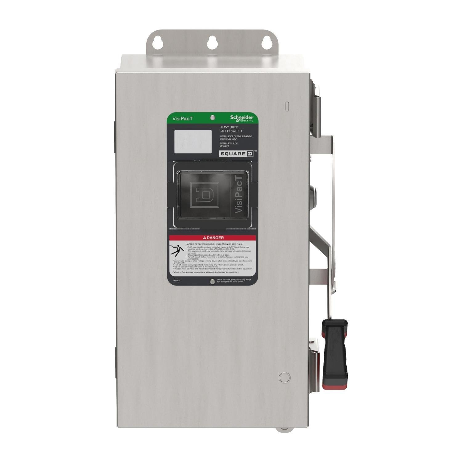 VH362DSGL - Safety switch, VisiPacT, heavy duty, fused, viewing window, NEMA 4X, 600V, 60A, 3 pole, ground lugs