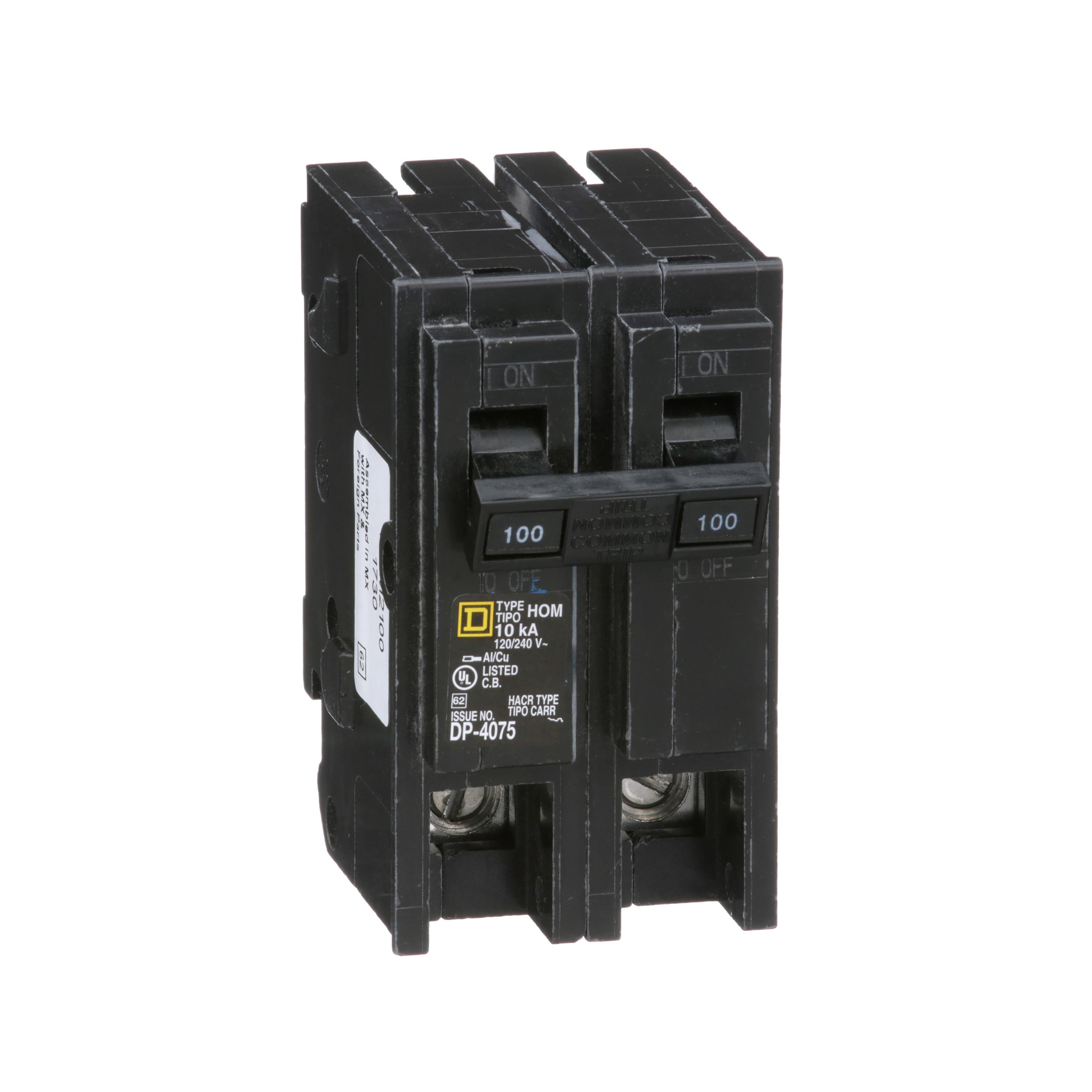 HOM2100 - Mini circuit breaker, Homeline, 100A, 2 pole, 120/240VAC, 10kA AIR, standard type, plug in, UL
