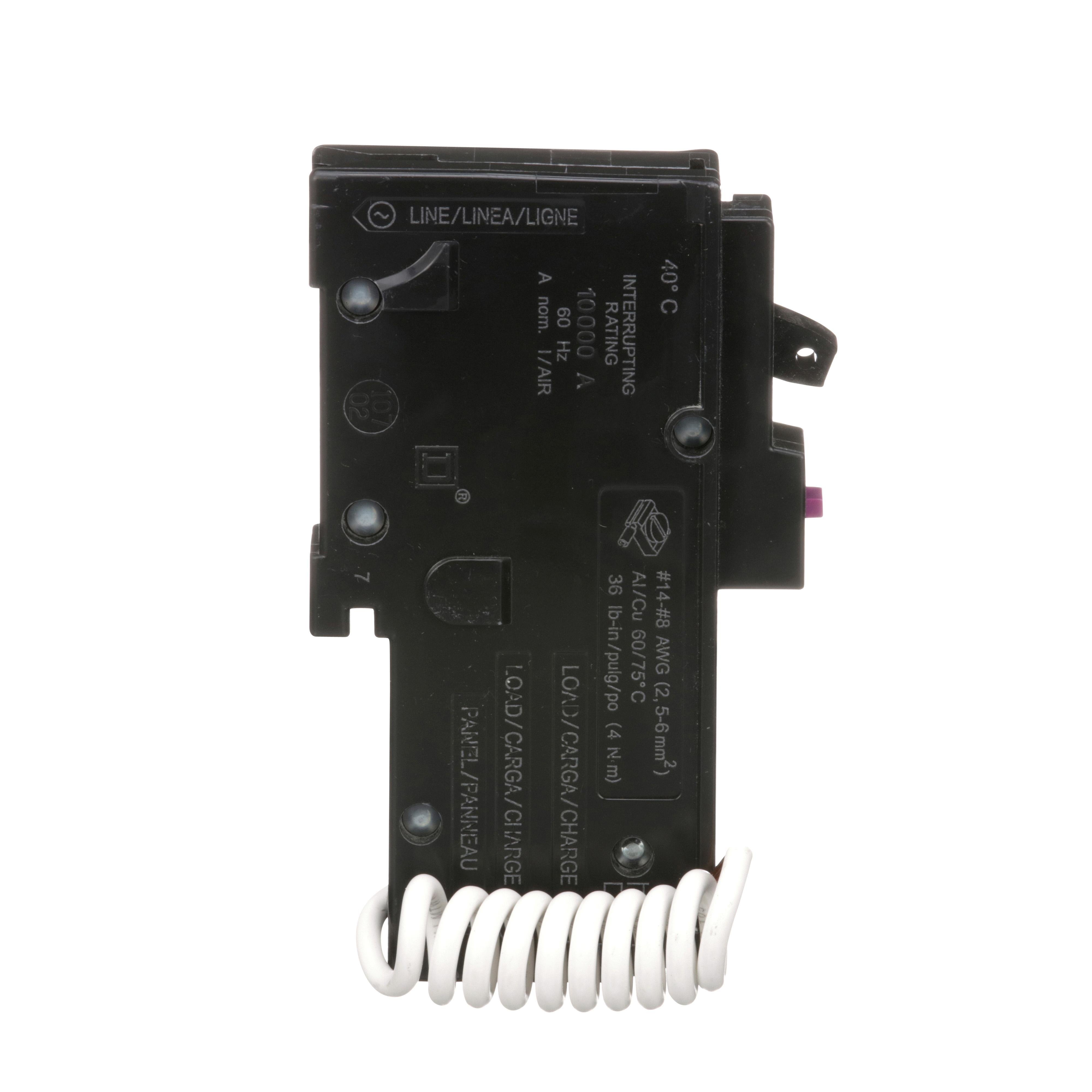 Picture of HOM120DF - [TAA] Mini circuit breaker, Homeline, 20A, 1 pole, 120VAC, 10kA AIR, combo ARC/ground fault, plug in, UL