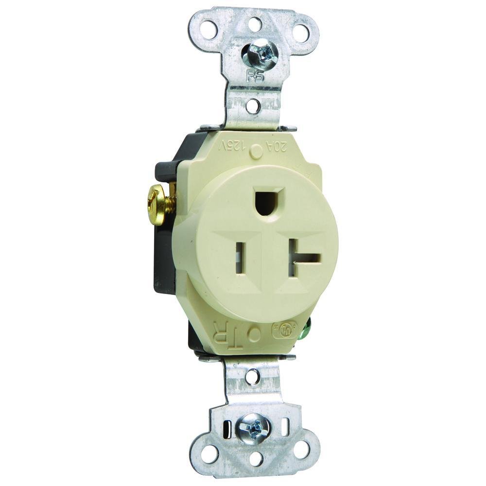 TR5351I - 20A 125V Construction Spec-Grade Tamper-Resistant Single Receptacle, Back and Side Wire, Ivory