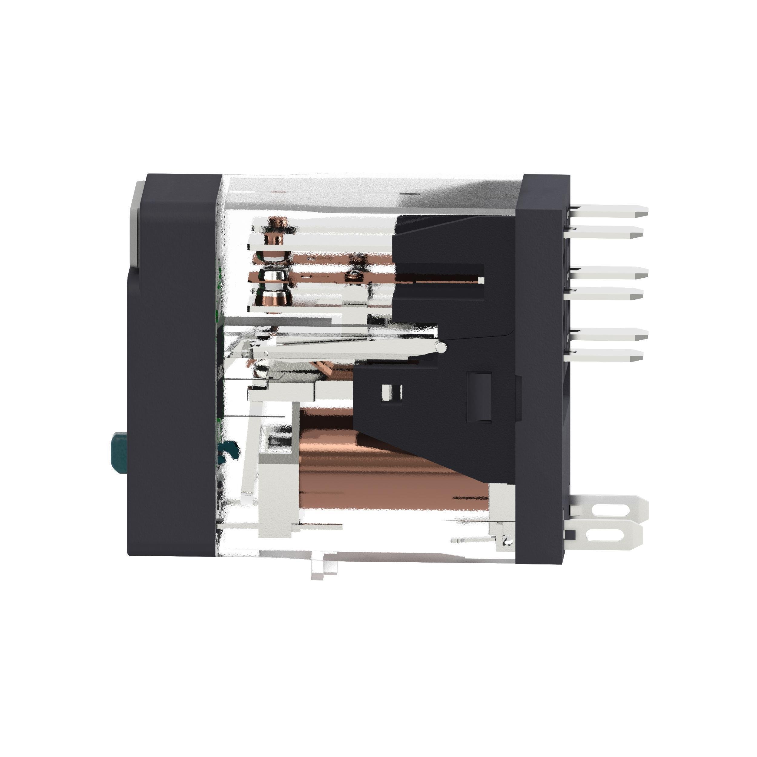 Picture of RXG22BD - interface plug in relay, Harmony Electromechanical Relays, 5A, 2CO, with LED, lockable test but to n, 24V DC