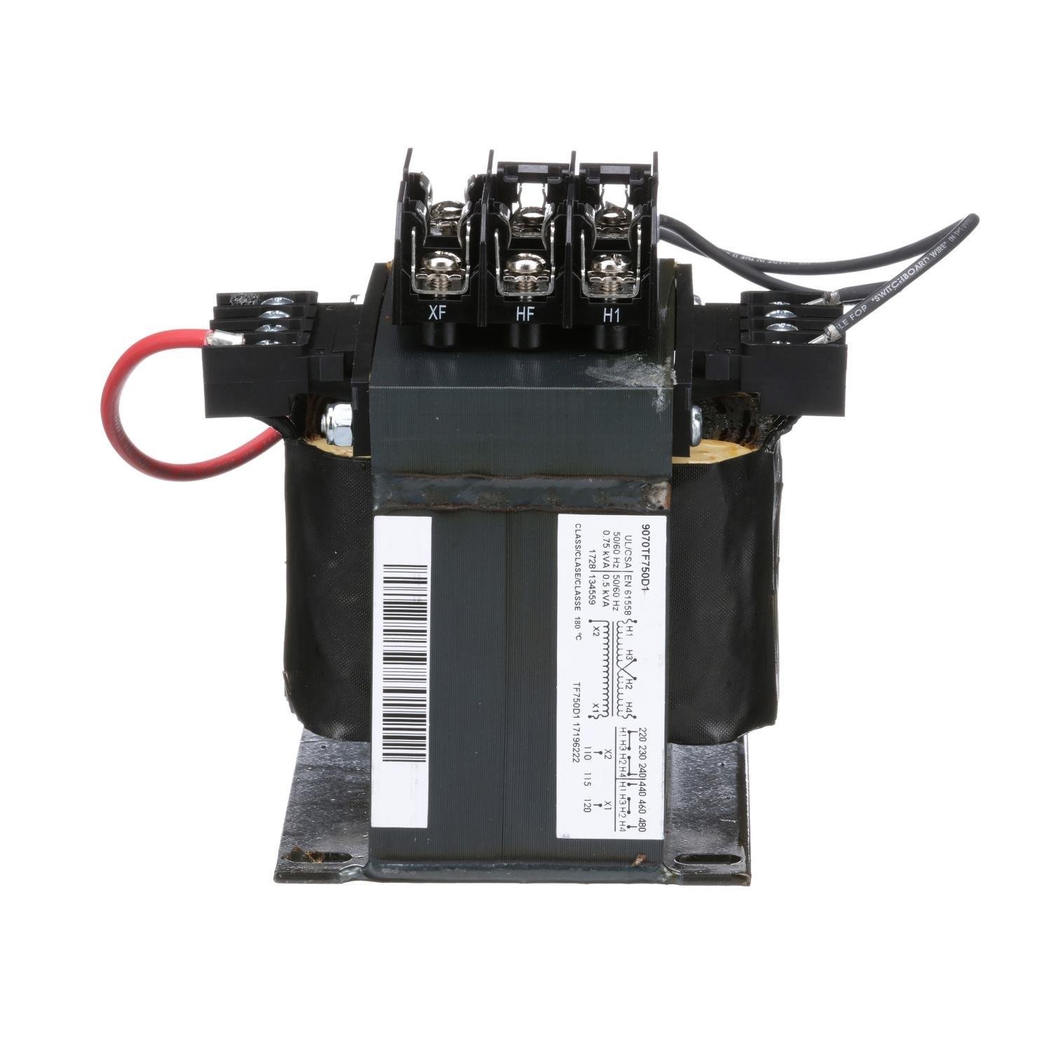 9070TF750D1 - Industrial control transformer, Type TF, 1 phase, 750VA, 240x480V primary, 120V secondary, 50/60Hz