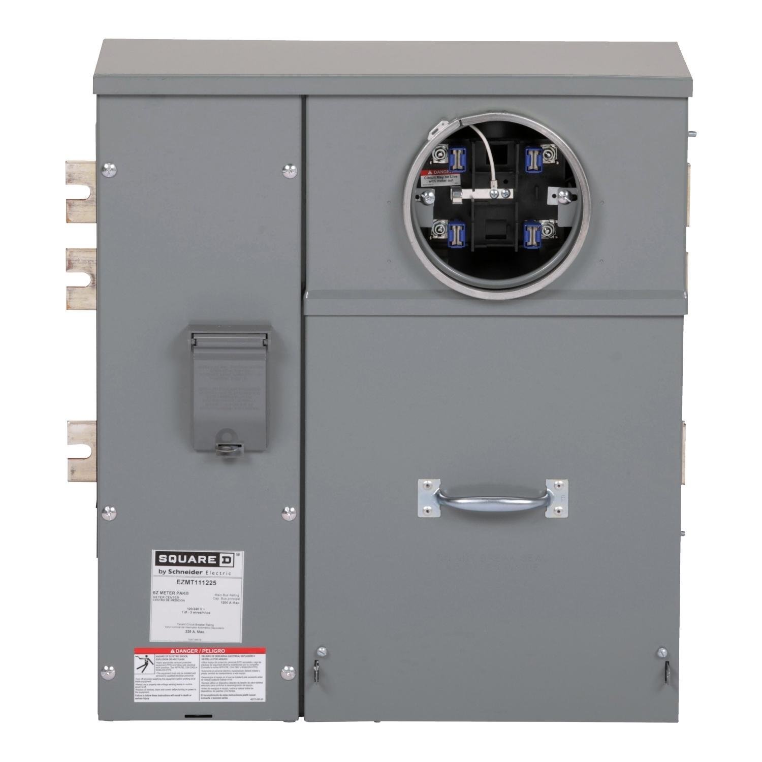 EZMT111225 - Branch unit, EZ Meter-Pak, 225A, 1 x 5 jaw socket, 120/240VAC, test block bypass, ringed, 1200A Al/Cu busbar