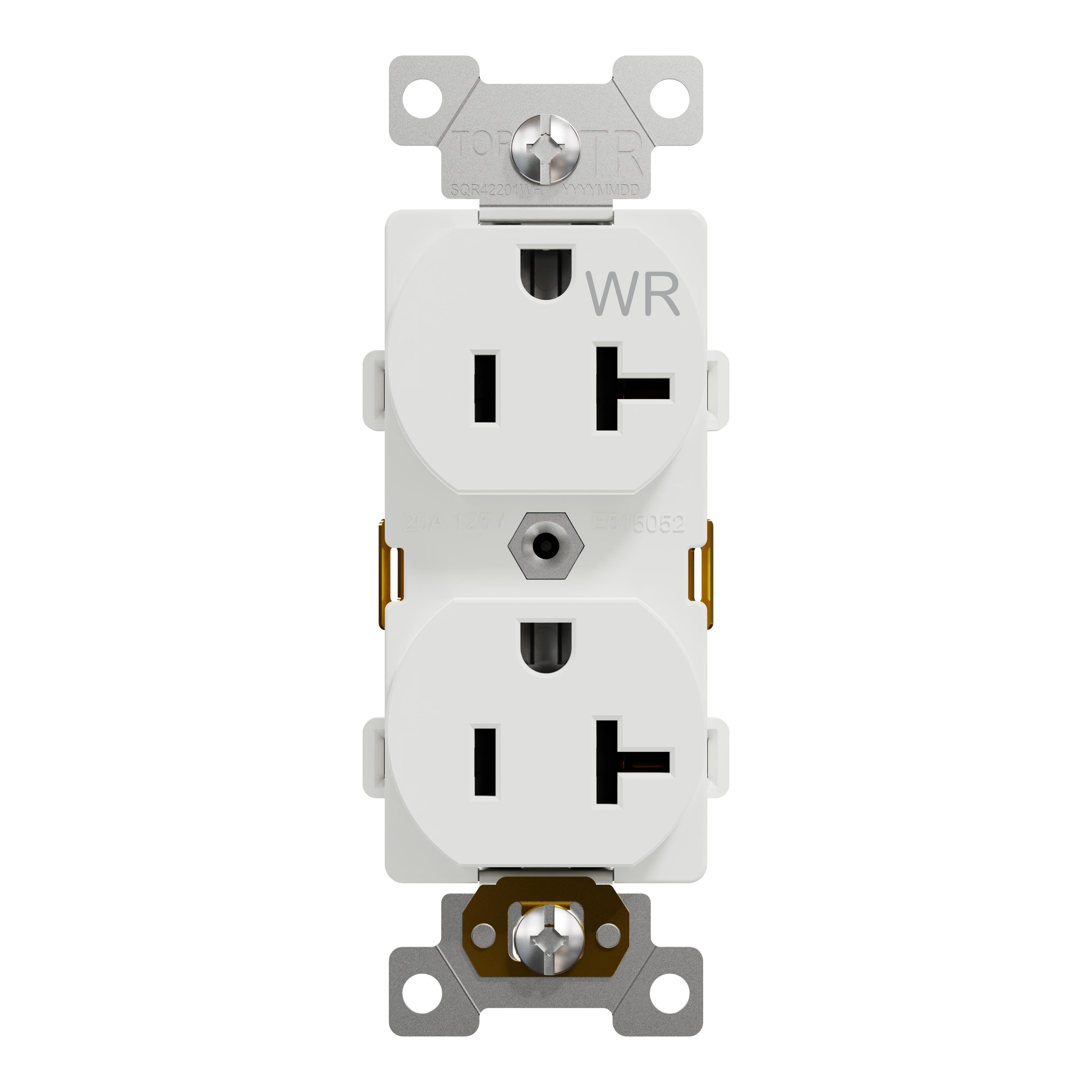 SQR42204WH - Socket-outlet, X Series, 20A, standard, duplex, tamper resistant, weatherproof, commercial, white, matte finish