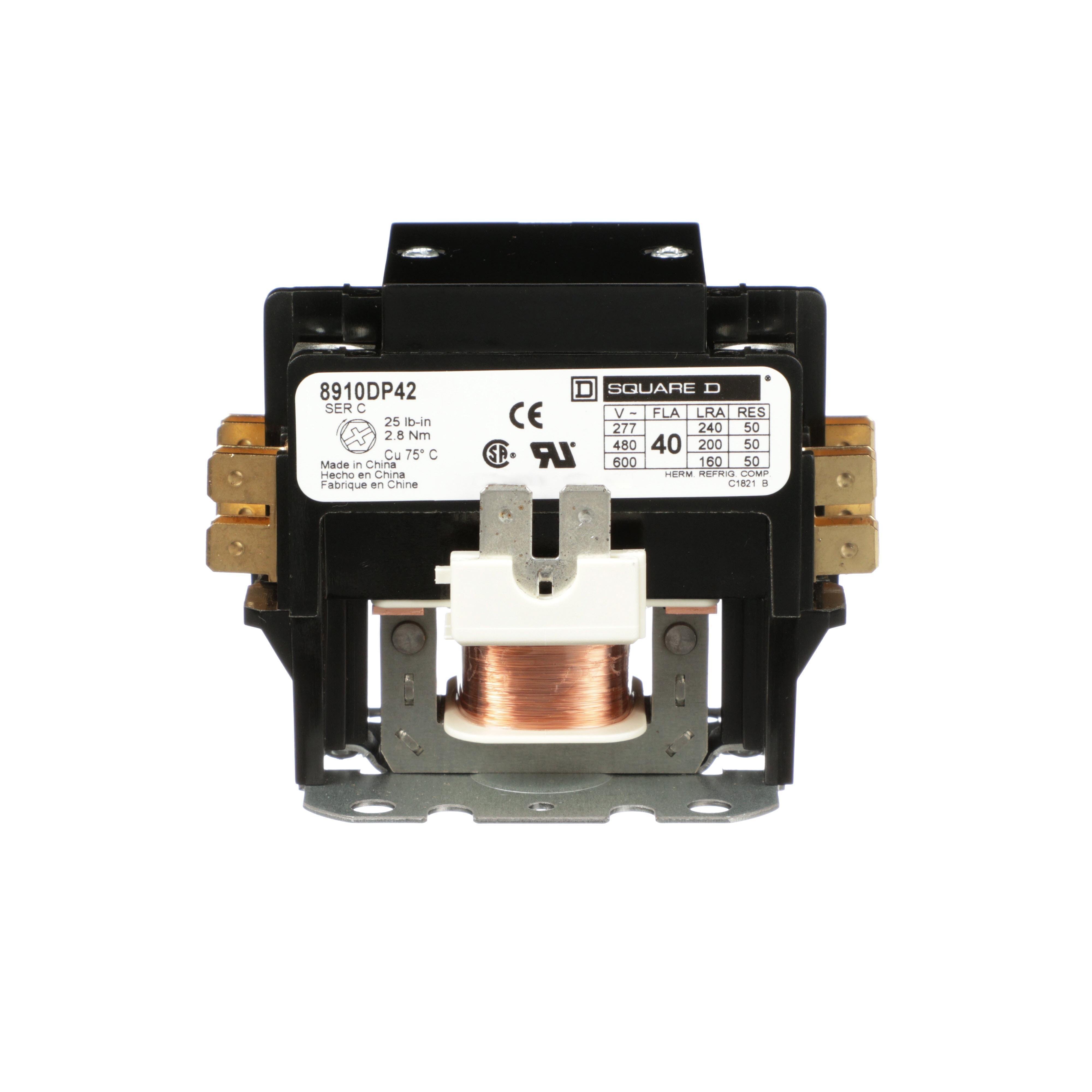 Picture of 8910DP42V14 - Contactor, Definite Purpose, 40A, 2 pole, 24/24VAC 50/60Hz coil, open