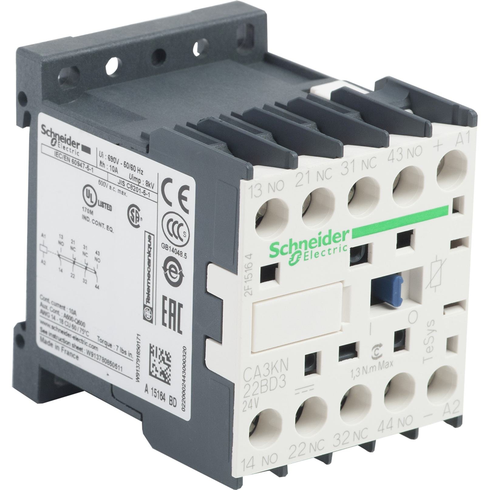 CA3KN22BD3 - Control relay, TeSys K, 2 NO + 2 NC, lt or eq to 690V, 24VDC standard coil