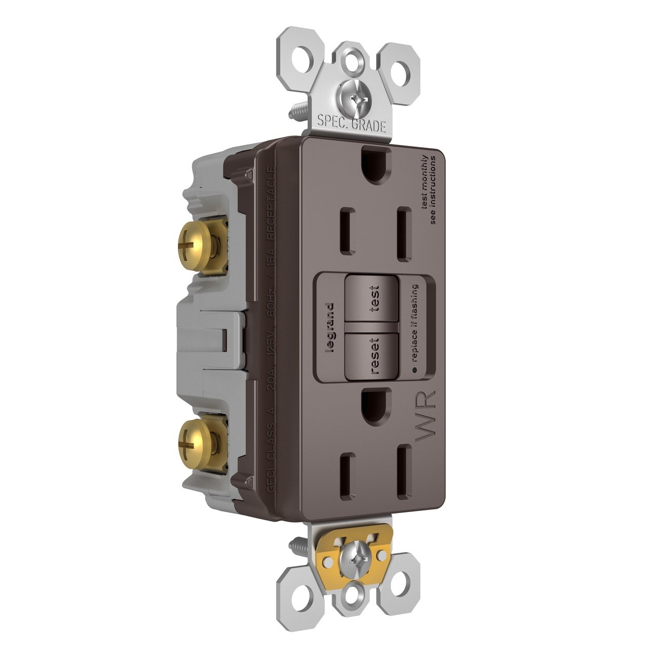 Picture of 1597-TRWR - radiant® Tamper-Resistant Weather-Resistant 15A Duplex Self-Test GFCI Receptacles with SafeLock® Protection, Brown