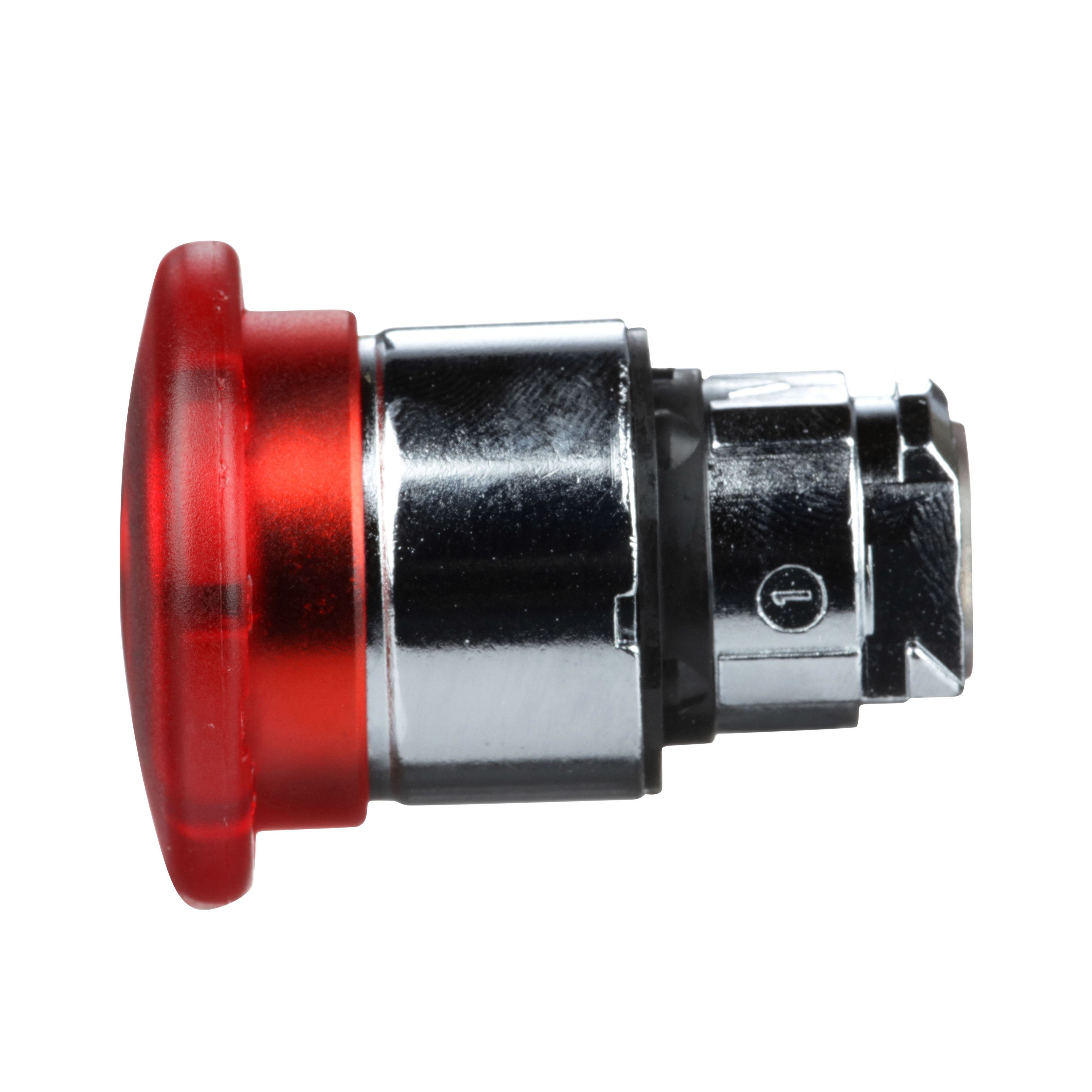 Picture of ZB4BW643 - Head for illuminated emergency switching off push button, Harmony XB4, metal, red mushroom 40mm, 22mm, universal LED, push-pull