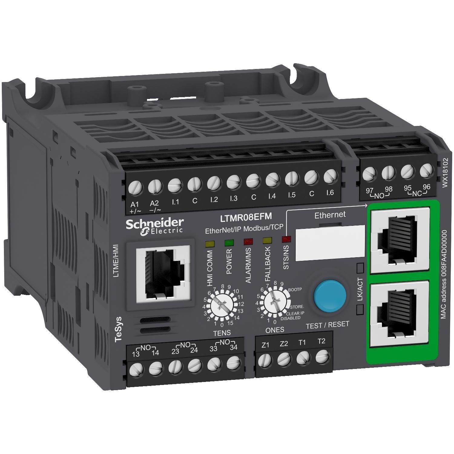 LTMR08EFM - Motor controller, TeSys T, Motor Management, Ethernet/IP, Modbus/TCP, 6 inputs, 3 outputs, 0.4 to 8A, 100 to 240VAC