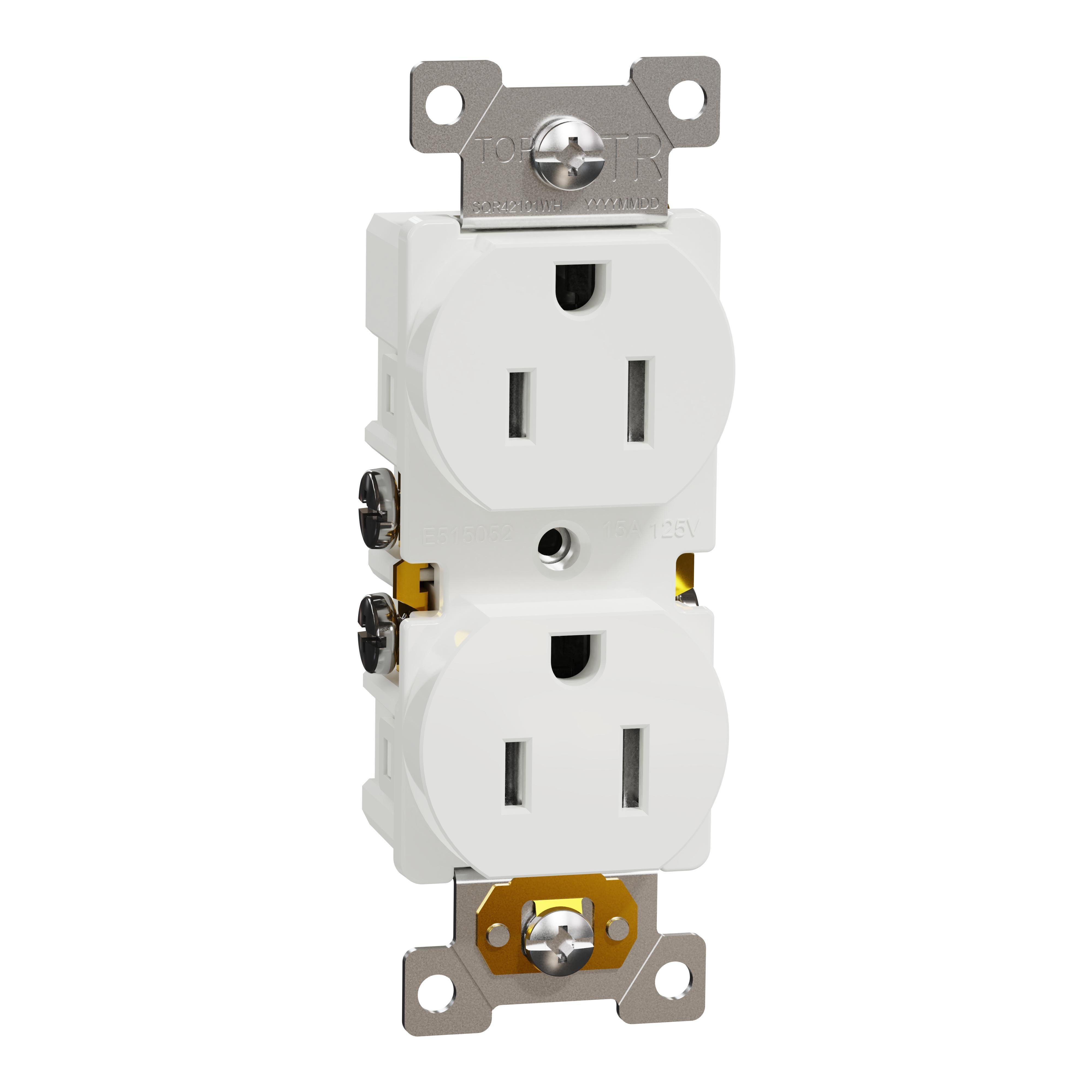 Picture of SQR42103WH - Socket-outlet, X Series, 15A, standard, duplex, tamper resistant, residential, white, matte finish, 30 pcs
