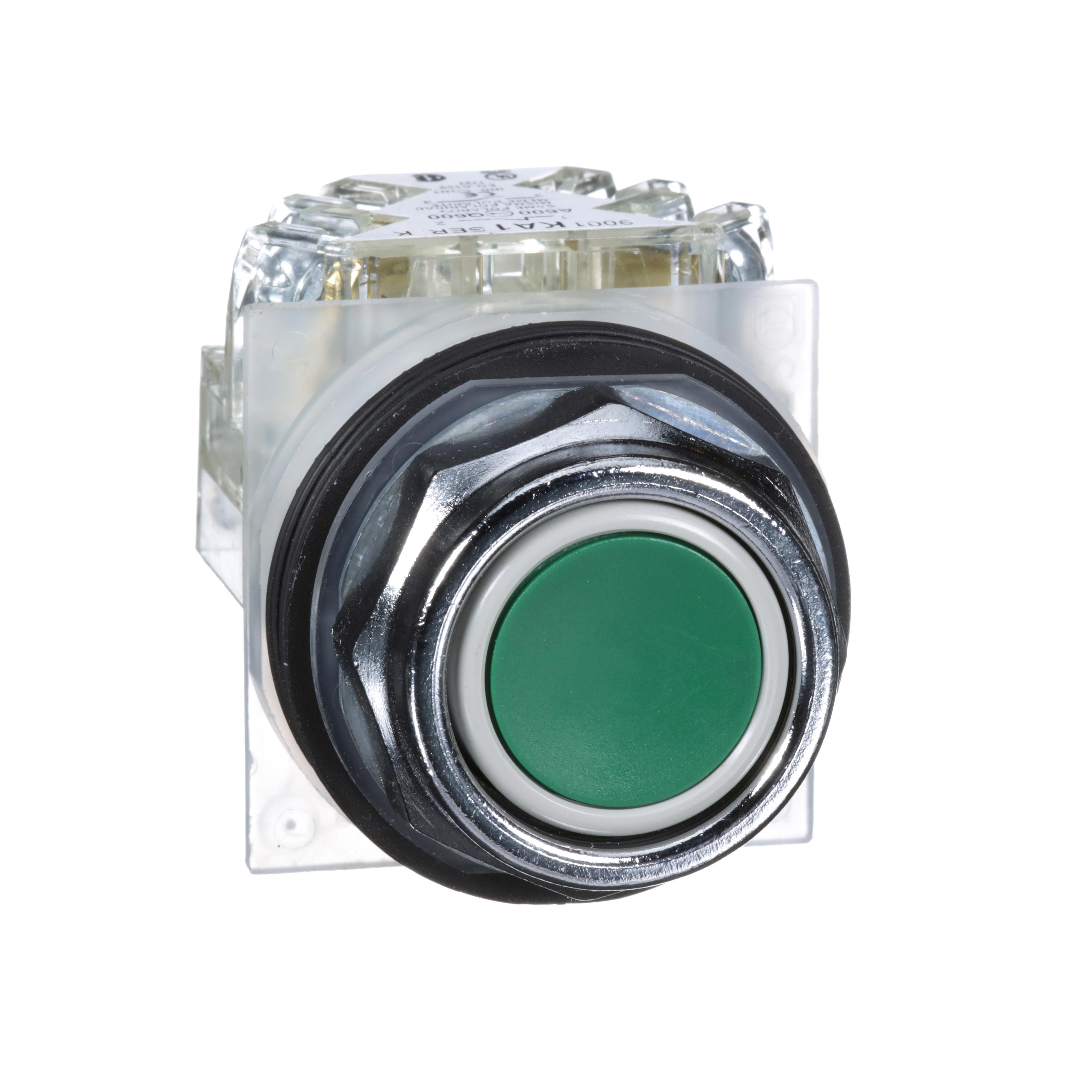 Picture of 9001KR1GH13 - 30mm Push Button, Type K, push button, full guard, green, 1 NO and 1 NC