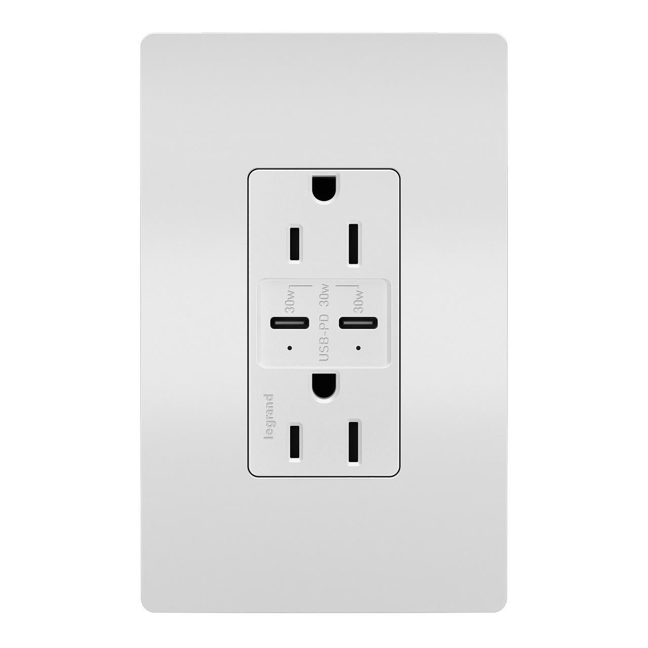 Picture of R26USBPDW - radiant® 15A Tamper Resistant Ultra Fast PLUS Power Delivery USB Type C/C Outlet, White