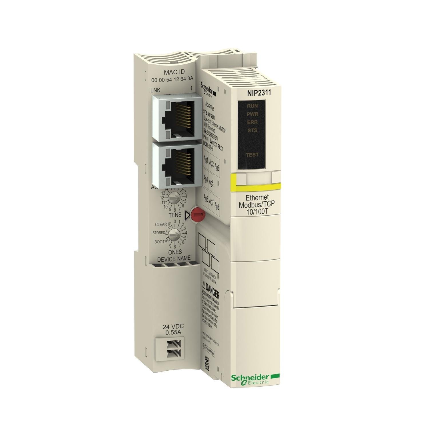 STBNIP2311 - network interface module, Modicon STB, standard, Ethernet, modbus TCP/IP, 10-100Mbits