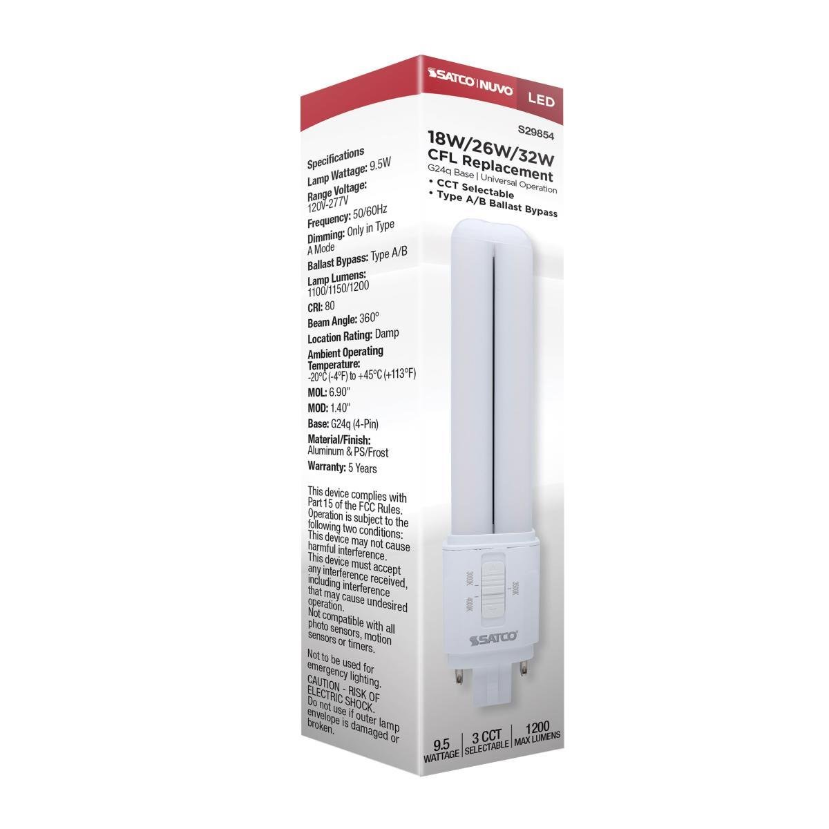 Picture of S29854 - 9.5 Watt LED PL - 30K/35K/40K CCT Selectable - G24q Base - Type A/B - 120-277 Volt