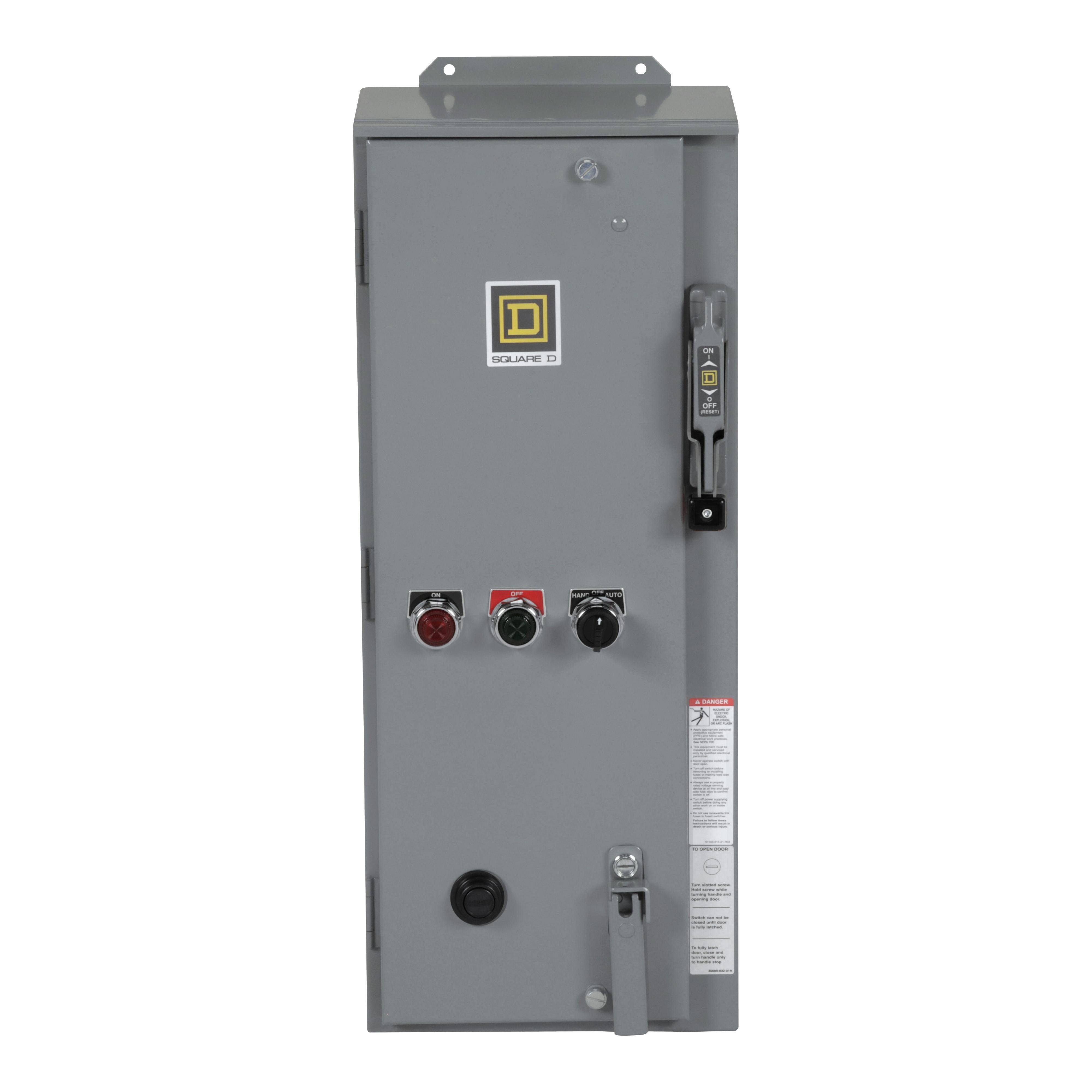 Picture of 8538SDASP6 - NEMA combination starter, Type S, 60A fusible disconnect, Size 2, 45A, 25HP at 600VAC, 3 phase, 3 pole, Motor Logic SSOLR, 120VAC coil, NEMA 12 [TAA]