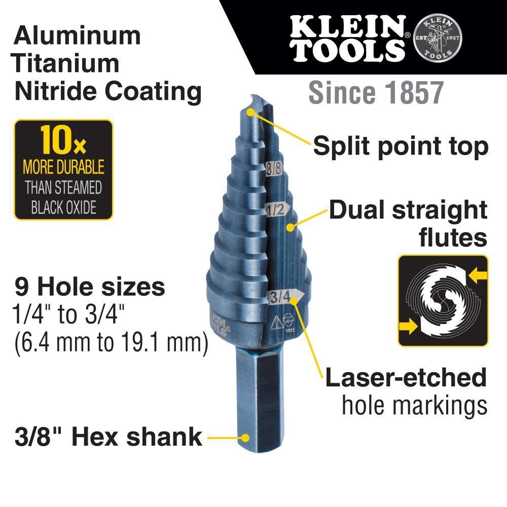 Picture of KTSB03 - 9-Step Drill Bit, 3/8-Inch Hex, Double Straight Flute, 1/4-Inch to 3/4-Inch