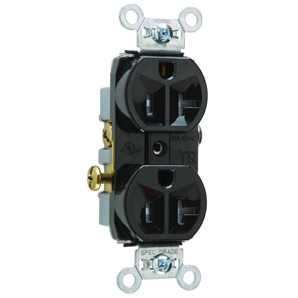 TR20-BK - 20A 125V Commercial Grade Tamper-Resistant Duplex Receptacle, Black