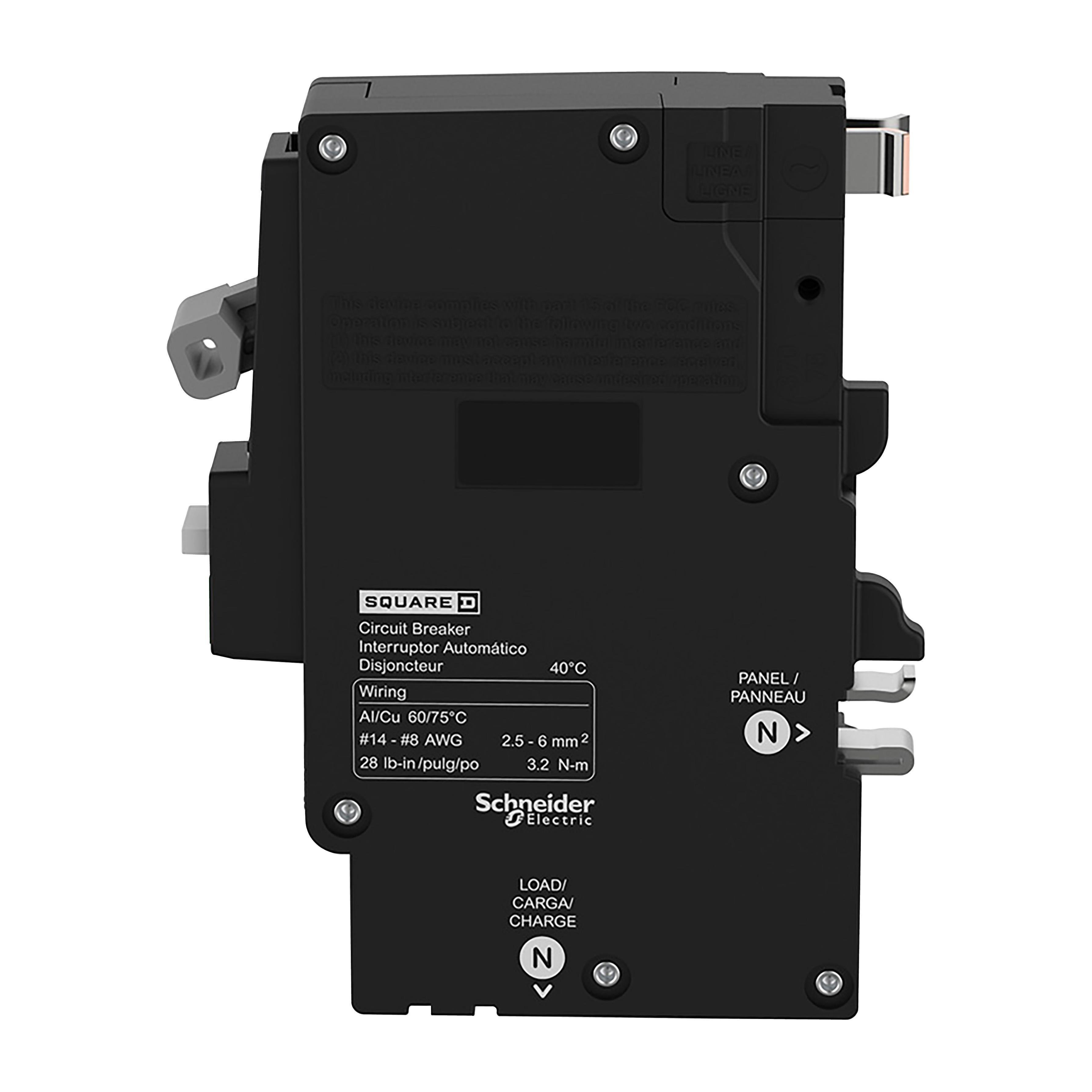 Picture of QO115PAF - Mini circuit breaker, QO, 15A, 1 pole, 120VAC, 10kA, combo arc fault, plug on neutral, plug in mount, UL listed