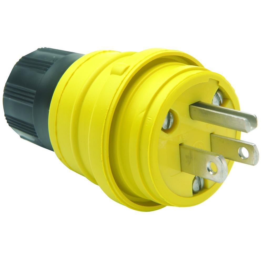 14W-47 - 15A, 125V Watertight Straight Blade Plug, Yellow