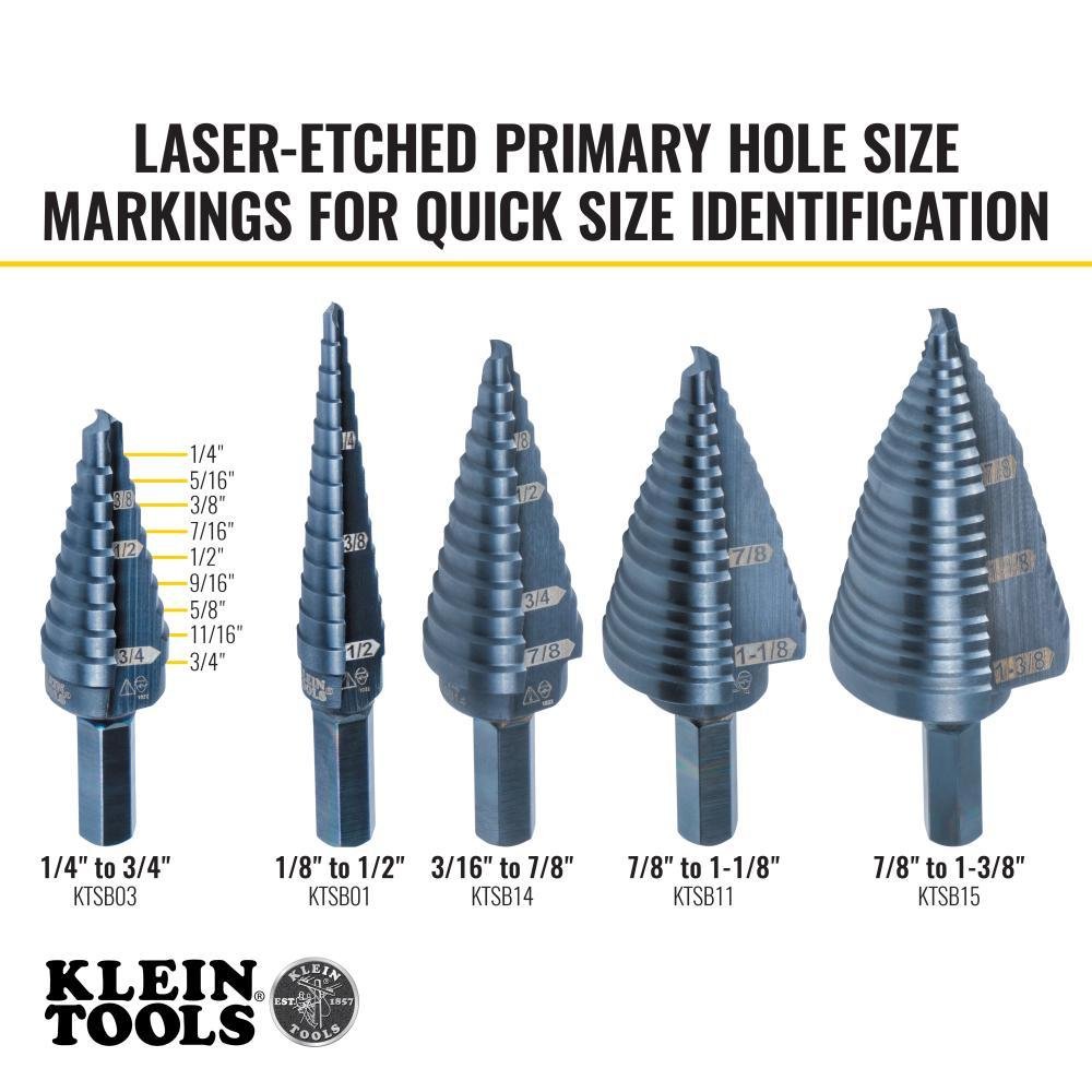 Picture of KTSB03 - 9-Step Drill Bit, 3/8-Inch Hex, Double Straight Flute, 1/4-Inch to 3/4-Inch