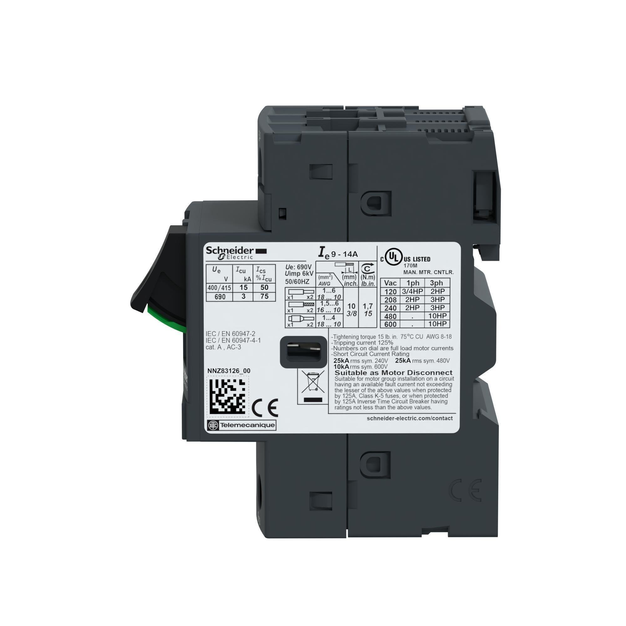 Picture of GP2E16 - Manual motor controller,Easy TeSys GP2E,3P,9-14A,thermal magnetic trip,screw clamp terminals