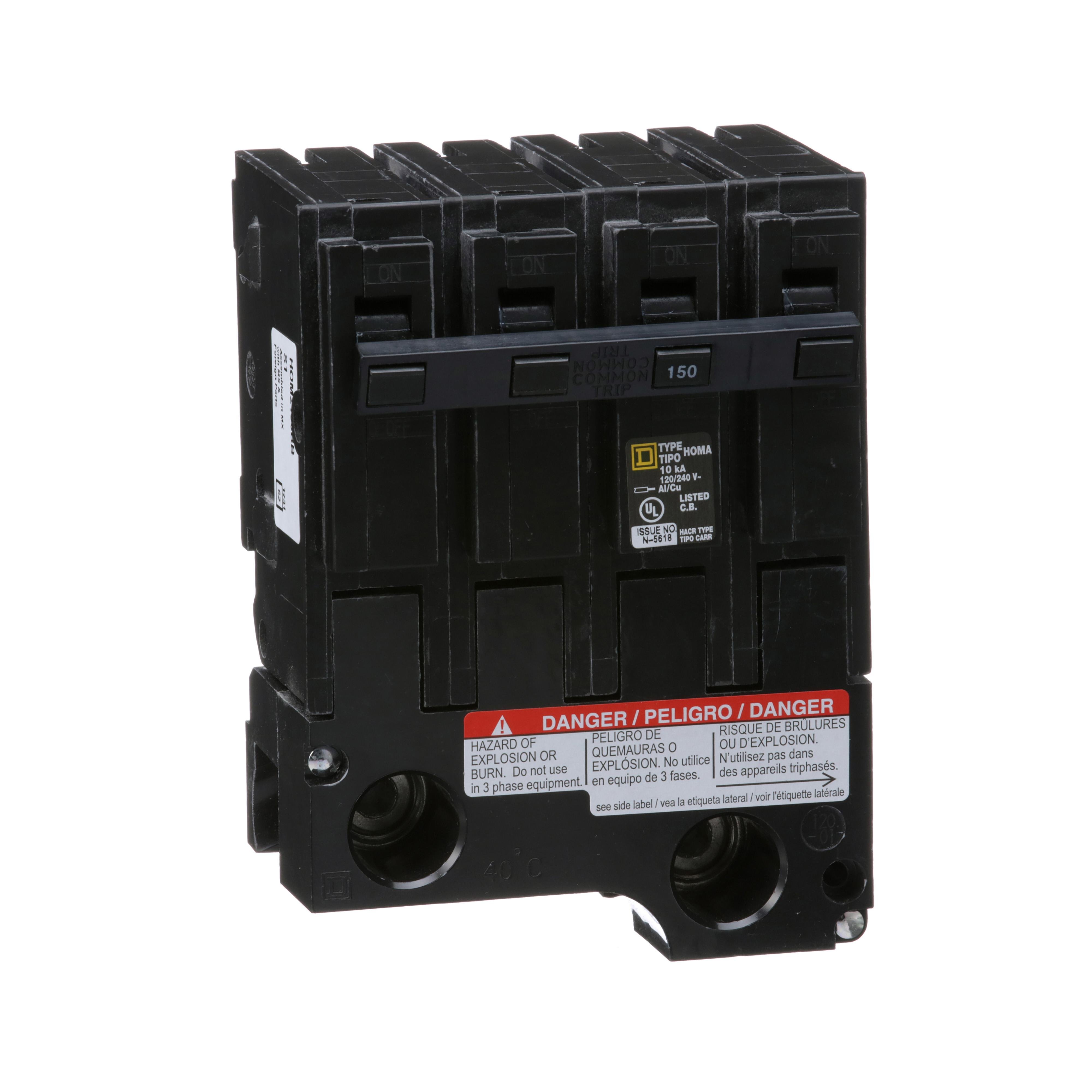 HOM2150BB - Mini branch circuit breaker, Homeline, 150A, 4 pole, 120/240VAC, 10kA AIR, standard type, plug in, UL