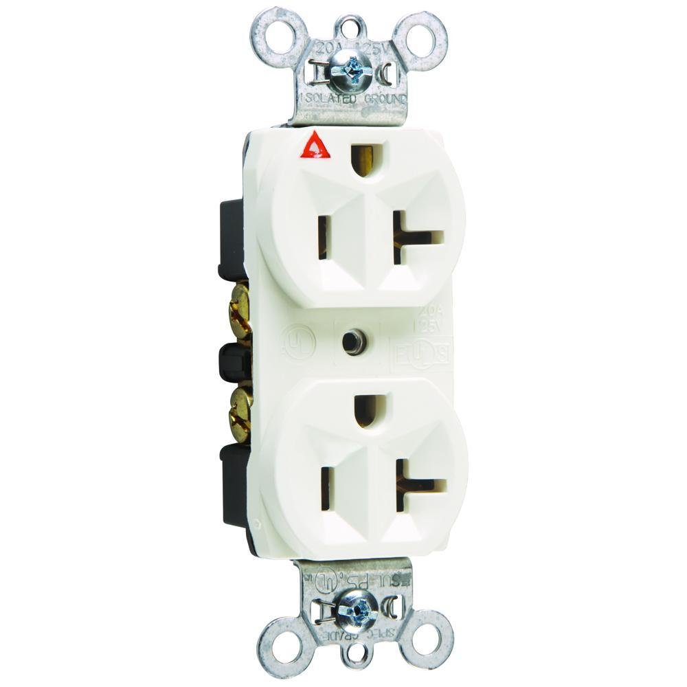 IG5362-W - 20A 125V Heavy Duty Spec-Grade Isolated Ground Duplex Receptacle, Back and Side Wire, White