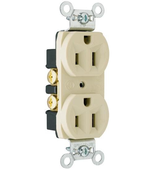 5262-I - 15A 125V Hard Use Spec-Grade Duplex Receptacle, Back and Side Wire, Ivory